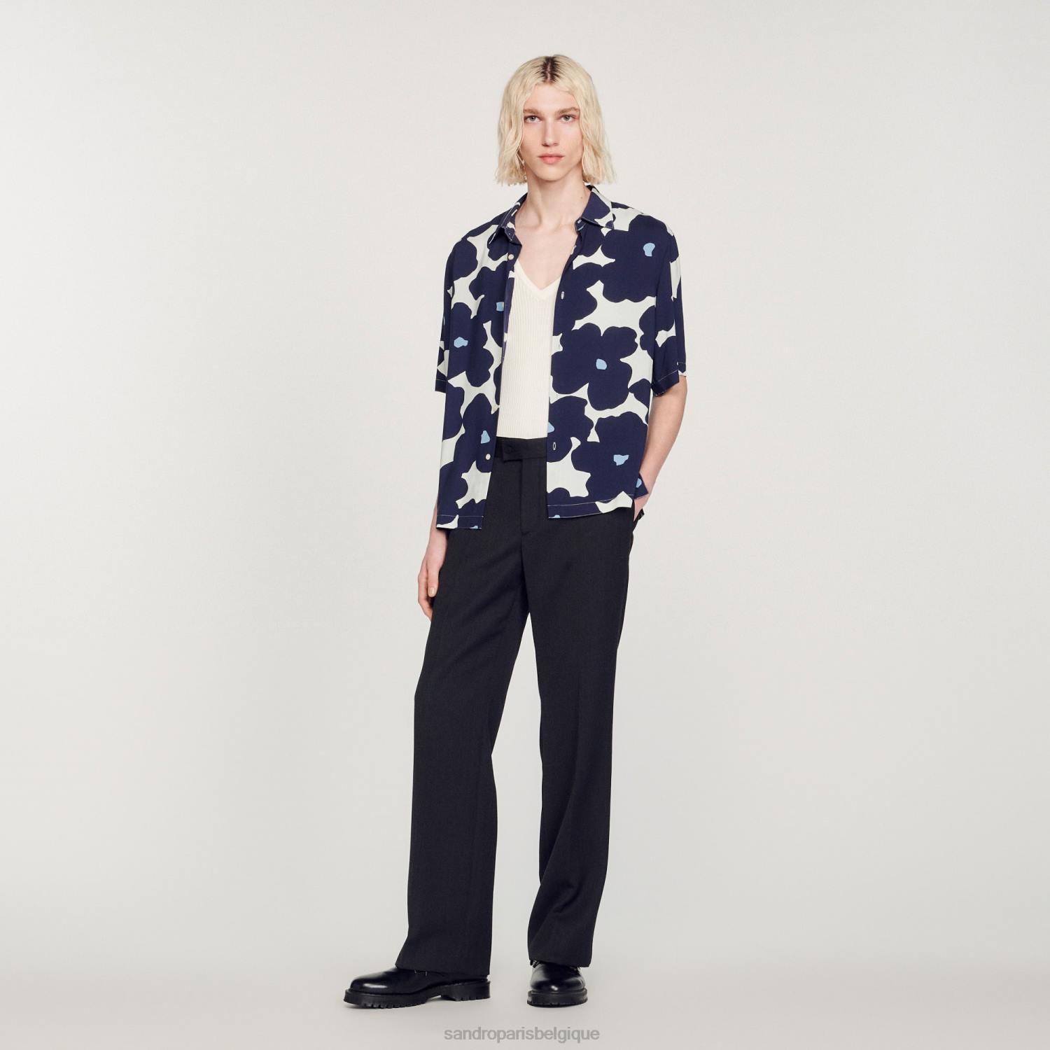 vêtements Sandro Paris chemise à imprimé floral bleu marine Hommes XLXD742