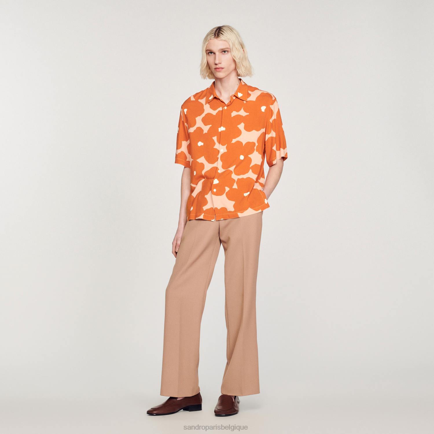 vêtements Sandro Paris chemise à imprimé floral orange Hommes XLXD792
