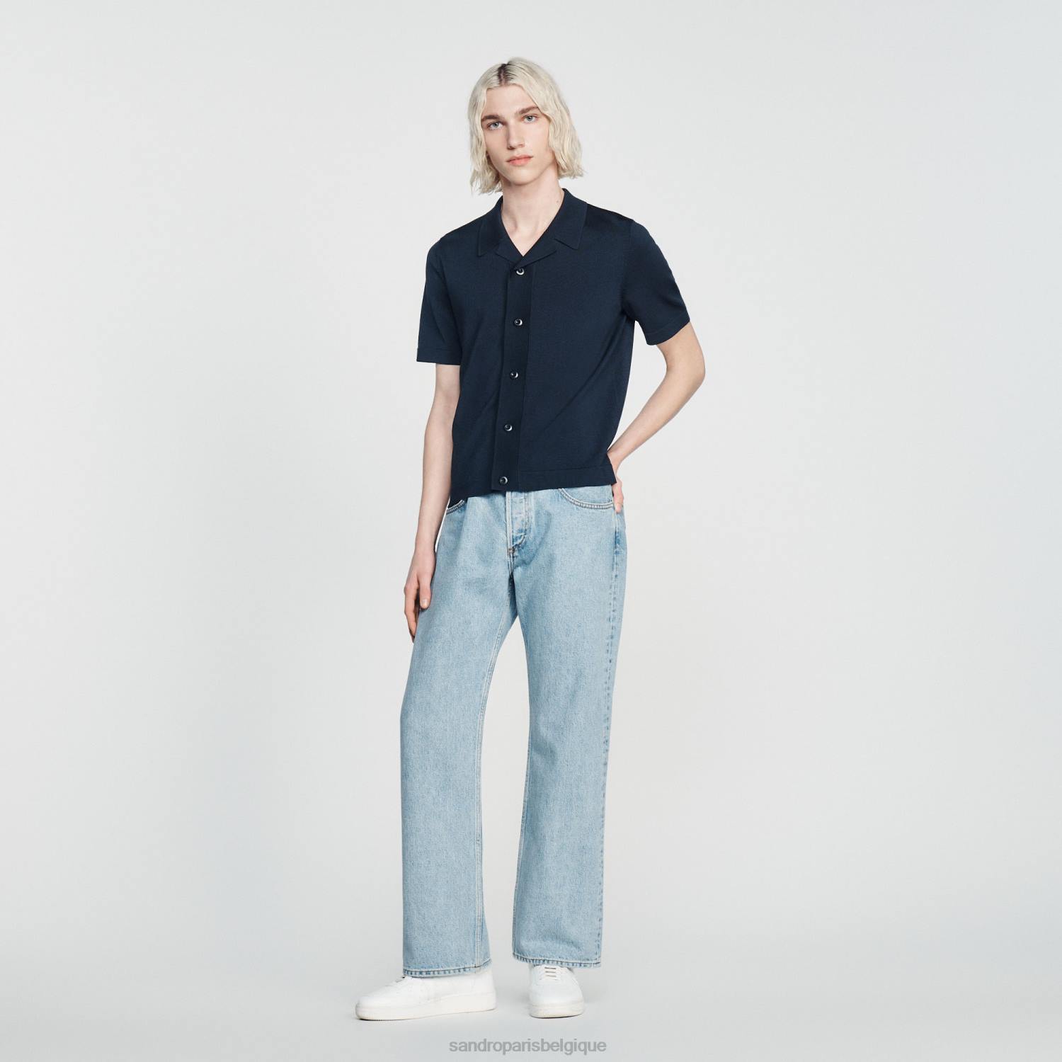 vêtements Sandro Paris chemise à manches courtes bleu marine Hommes XLXD697