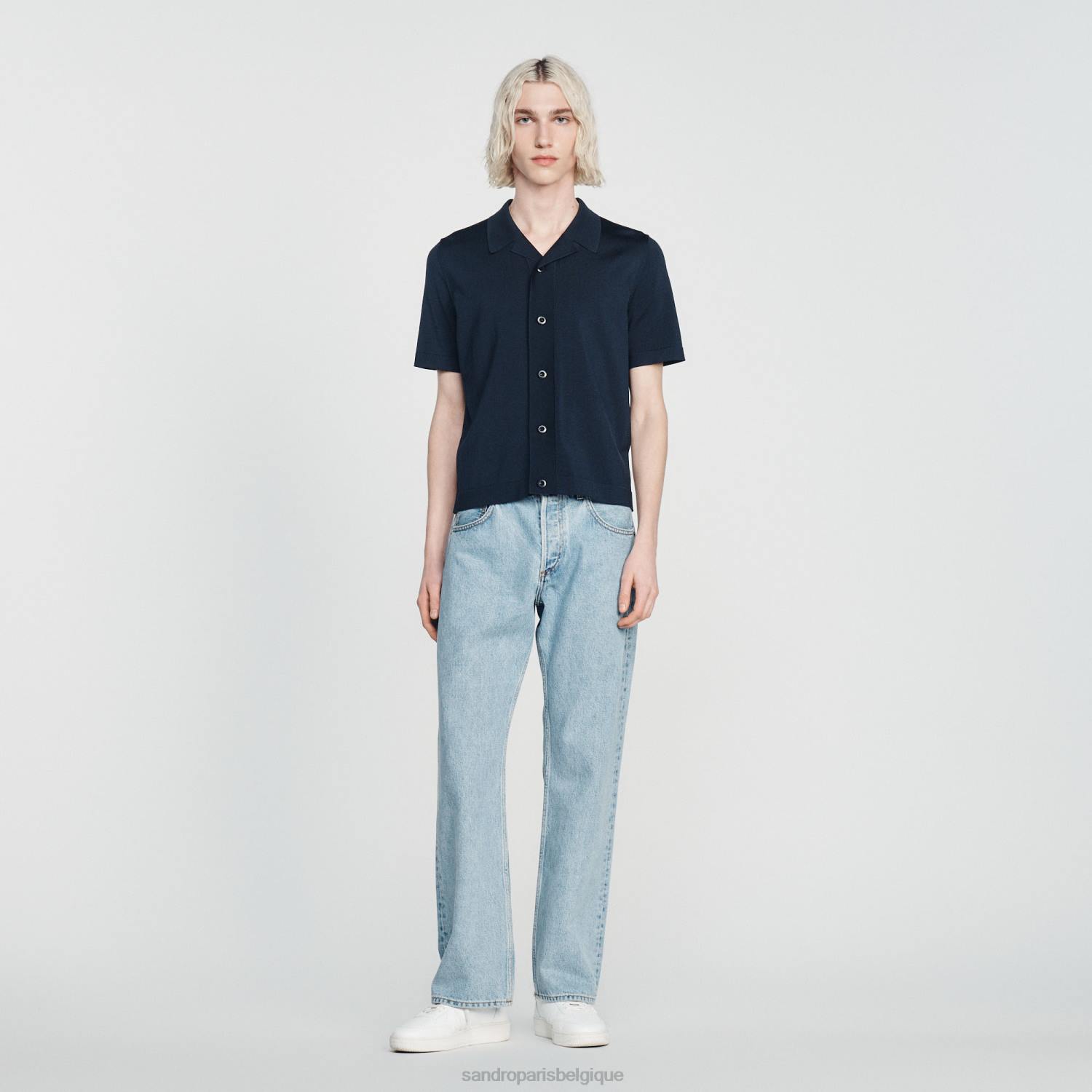 vêtements Sandro Paris chemise à manches courtes bleu marine Hommes XLXD697