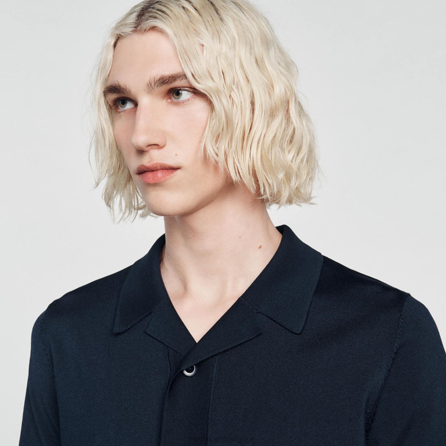 vêtements Sandro Paris chemise à manches courtes bleu marine Hommes XLXD697