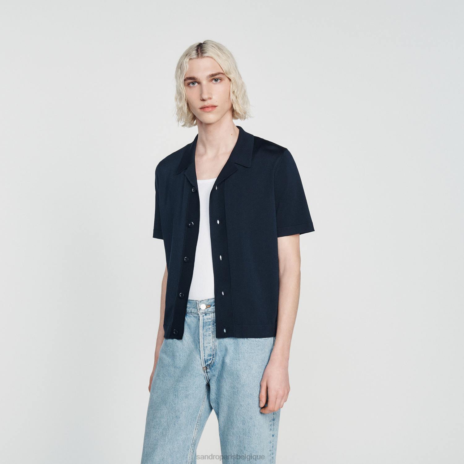 vêtements Sandro Paris chemise à manches courtes bleu marine Hommes XLXD697