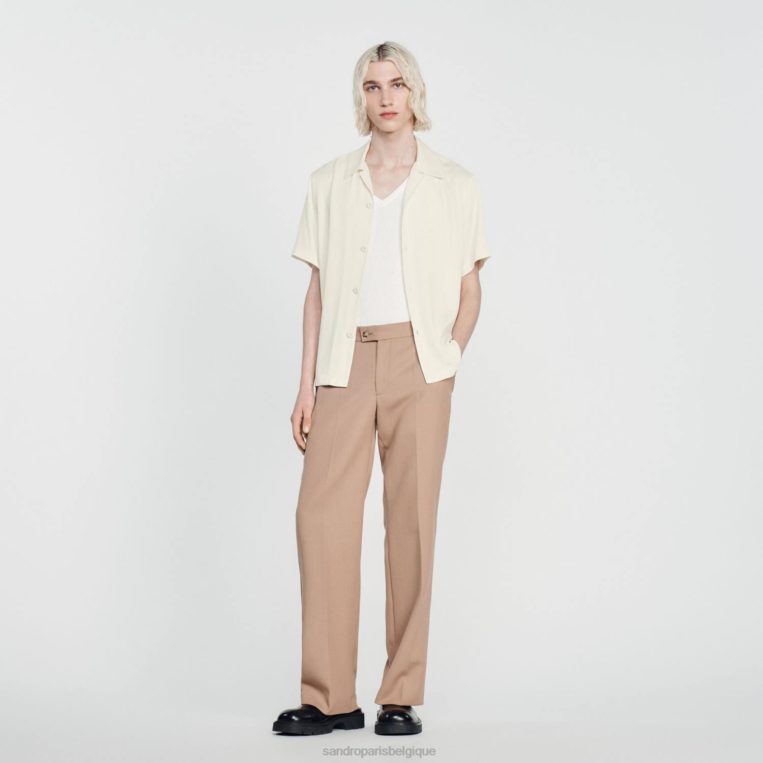 vêtements Sandro Paris chemise à manches courtes écru Hommes XLXD818