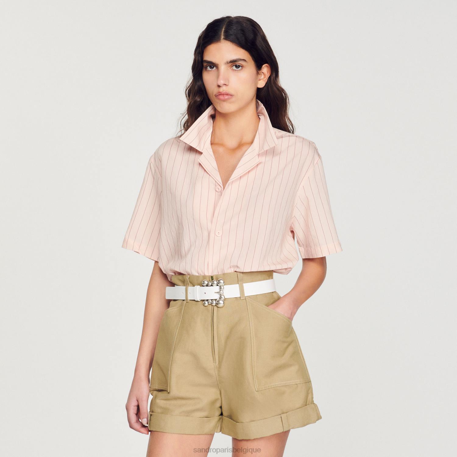 vêtements Sandro Paris chemise à manches courtes rose clair Hommes XLXD783