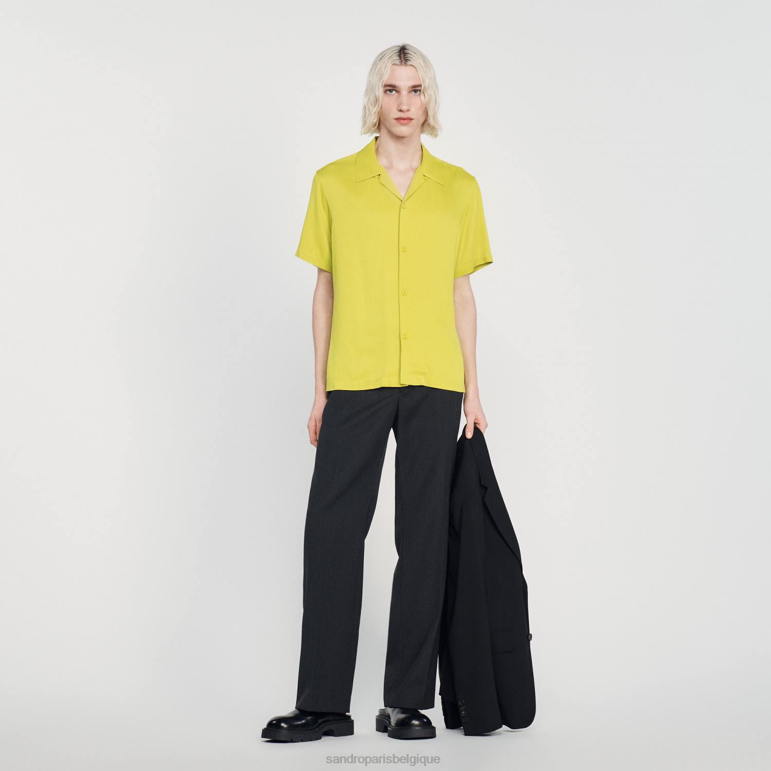vêtements Sandro Paris chemise à manches courtes une couleur Hommes XLXD773