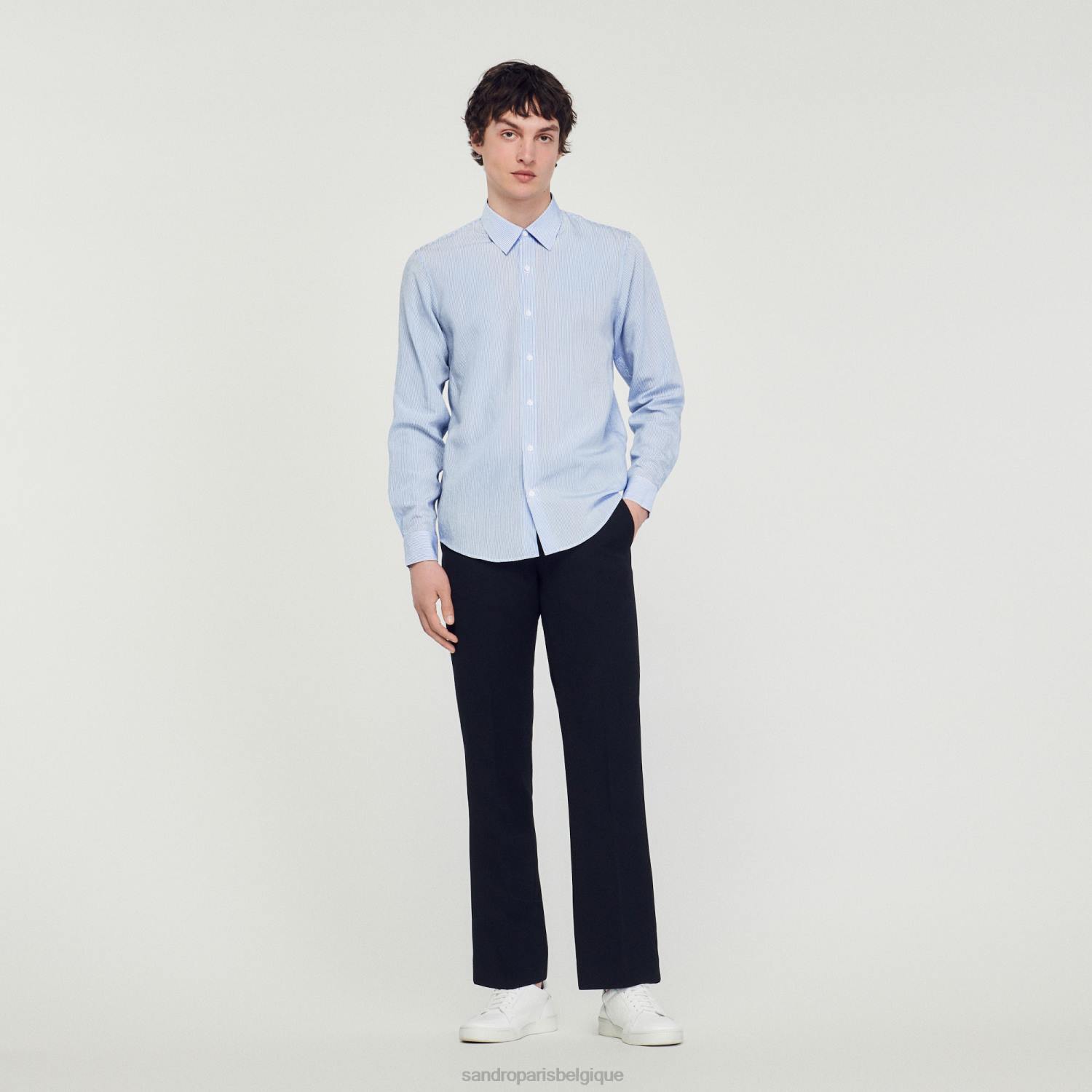 vêtements Sandro Paris chemise rayée bleu clair Hommes XLXD717