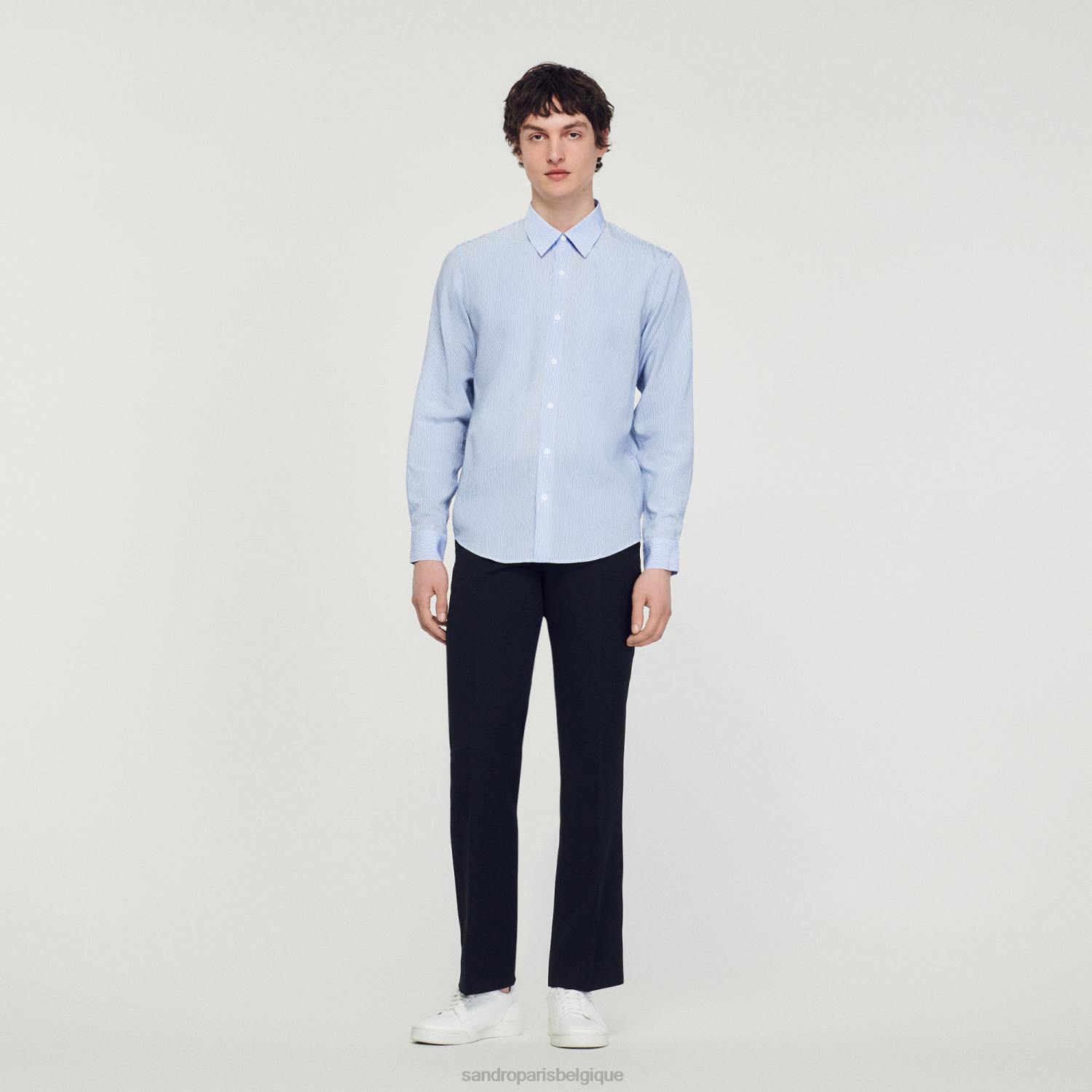 vêtements Sandro Paris chemise rayée bleu clair Hommes XLXD717