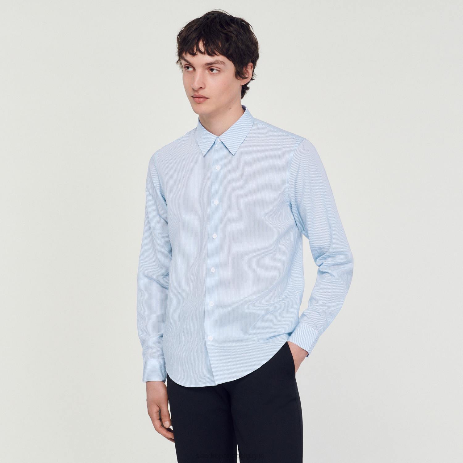 vêtements Sandro Paris chemise rayée bleu clair Hommes XLXD717