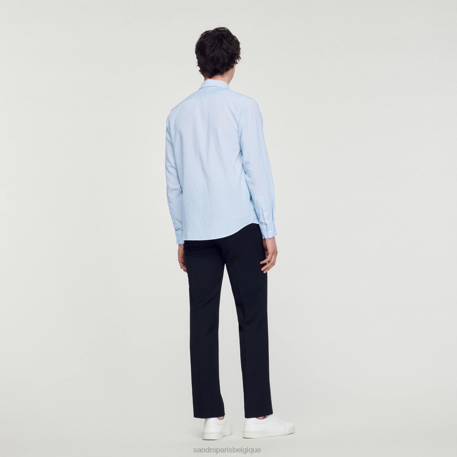 vêtements Sandro Paris chemise rayée bleu clair Hommes XLXD717