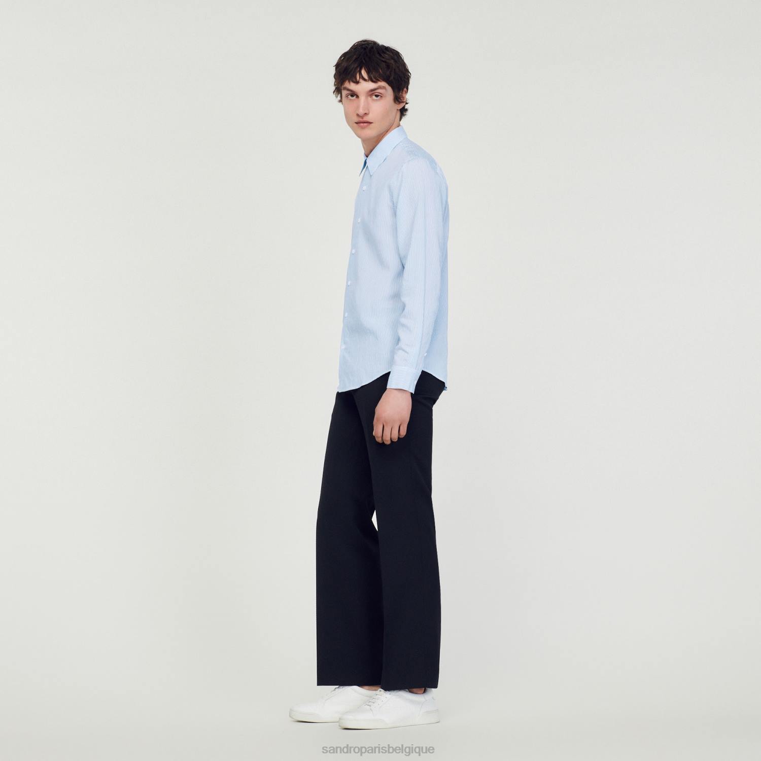 vêtements Sandro Paris chemise rayée bleu clair Hommes XLXD717