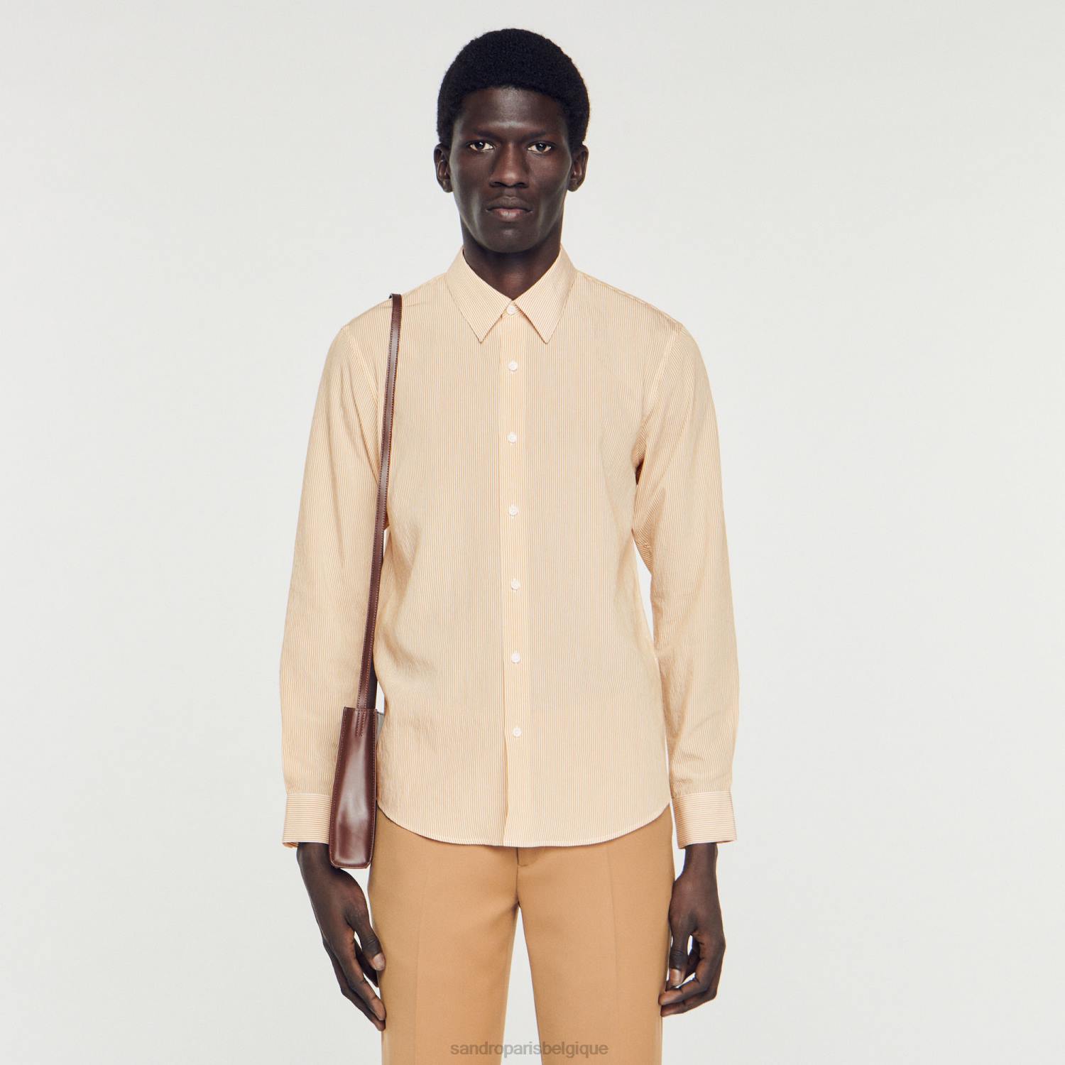 vêtements Sandro Paris chemise rayée rose clair Hommes XLXD696