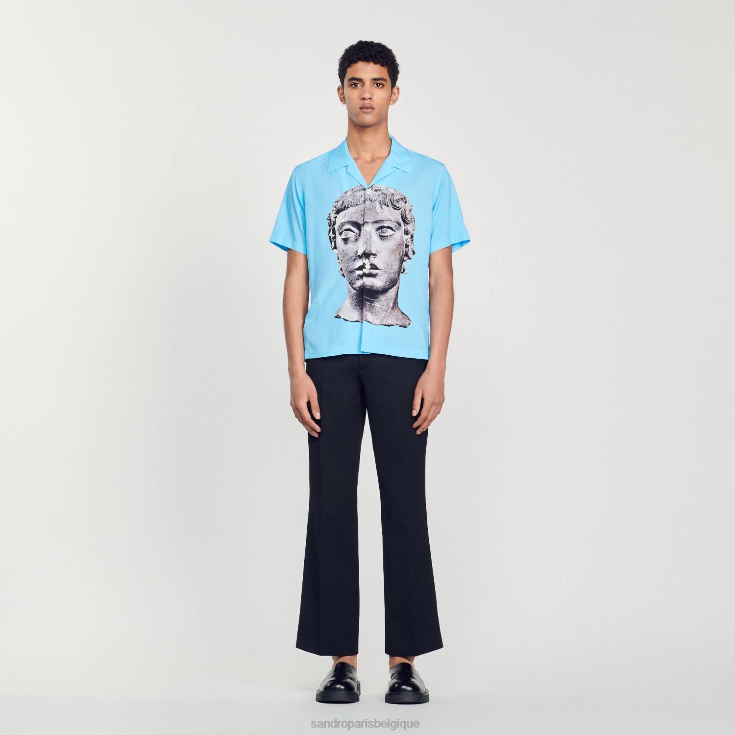 vêtements Sandro Paris chemise statue bleu ciel Hommes XLXD722