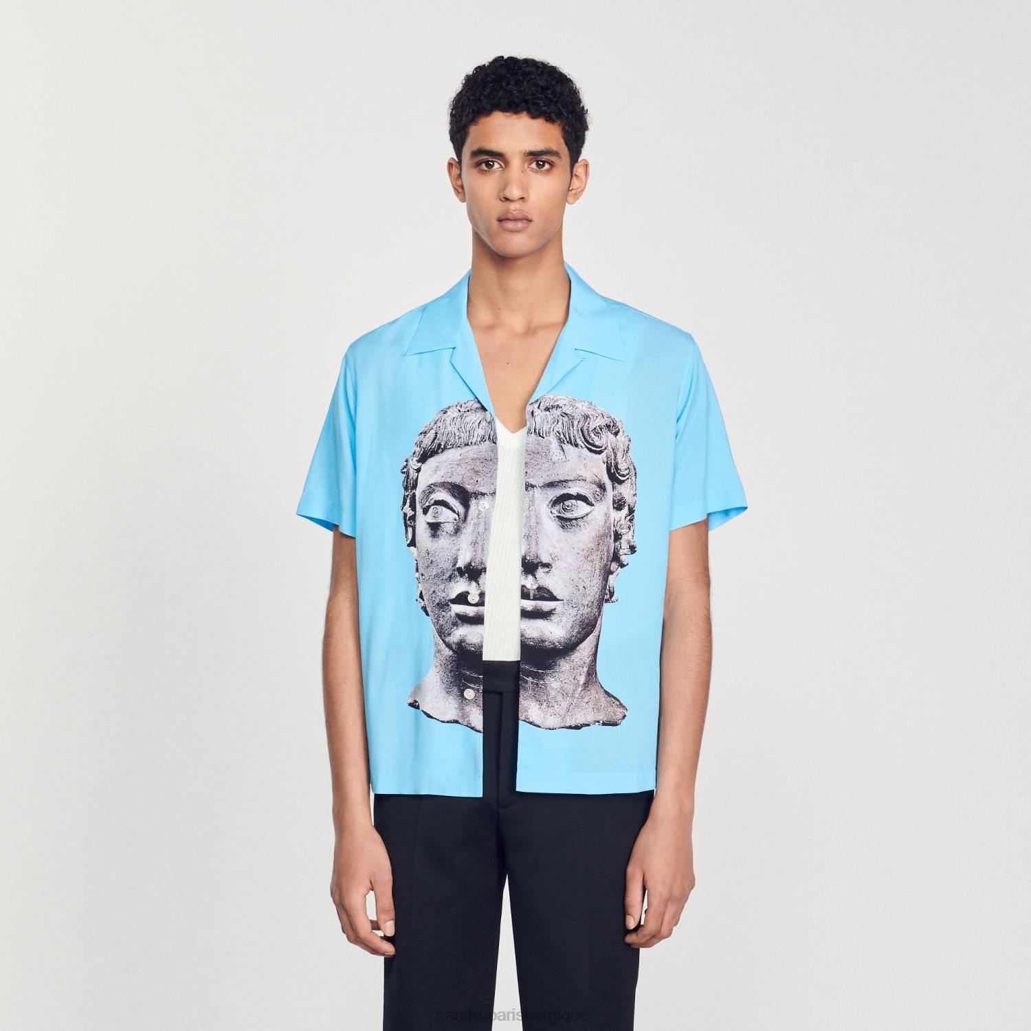 vêtements Sandro Paris chemise statue bleu ciel Hommes XLXD722