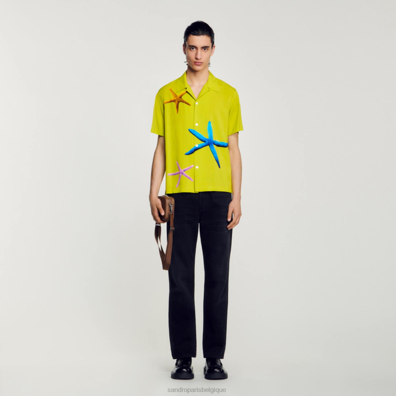 vêtements Sandro Paris chemise étoile de mer vert anis Hommes XLXD653