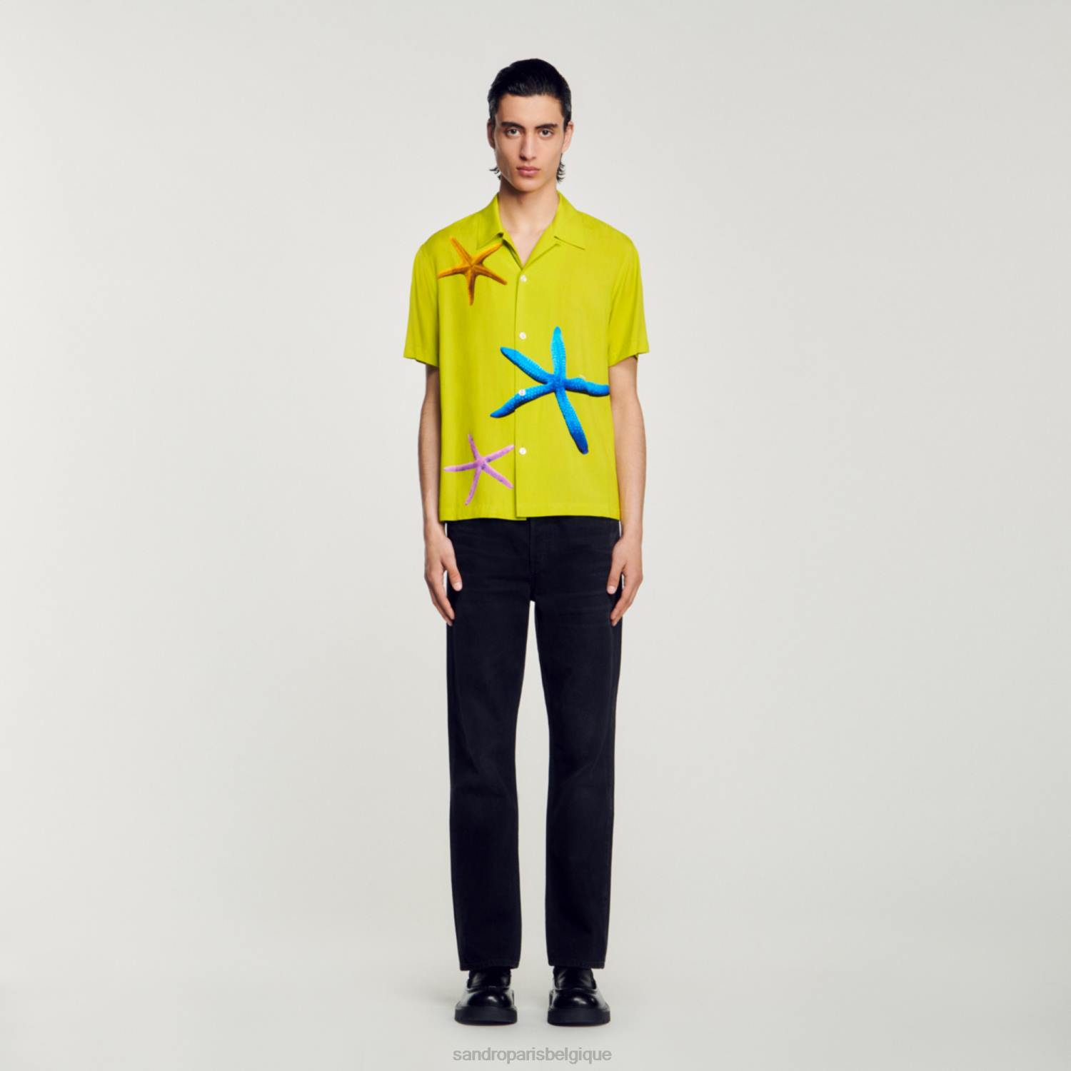 vêtements Sandro Paris chemise étoile de mer vert anis Hommes XLXD653