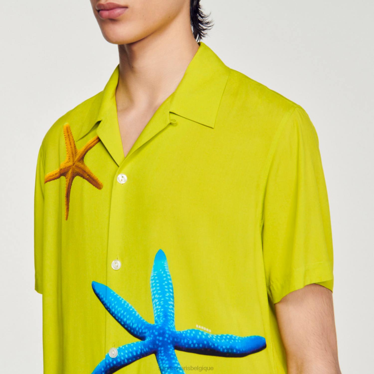 vêtements Sandro Paris chemise étoile de mer vert anis Hommes XLXD653
