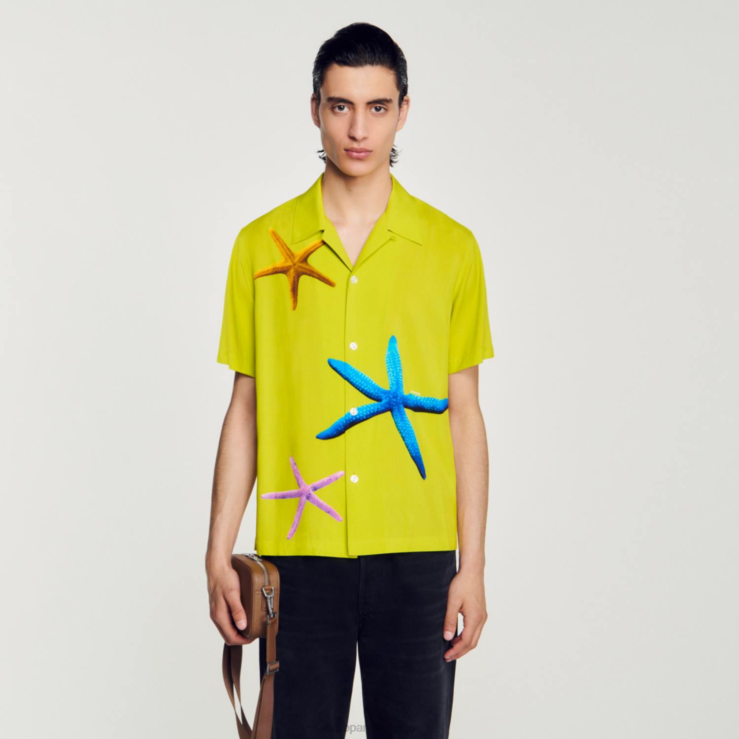 vêtements Sandro Paris chemise étoile de mer vert anis Hommes XLXD653