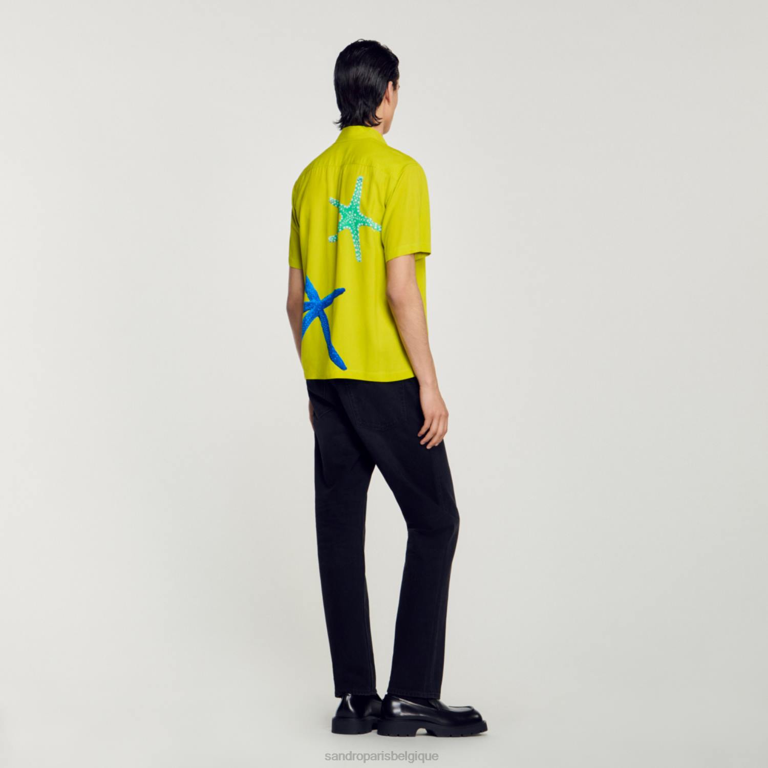 vêtements Sandro Paris chemise étoile de mer vert anis Hommes XLXD653