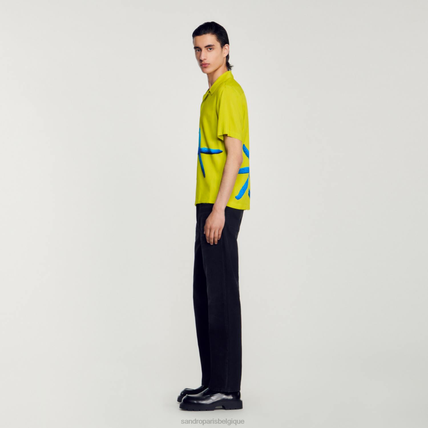 vêtements Sandro Paris chemise étoile de mer vert anis Hommes XLXD653