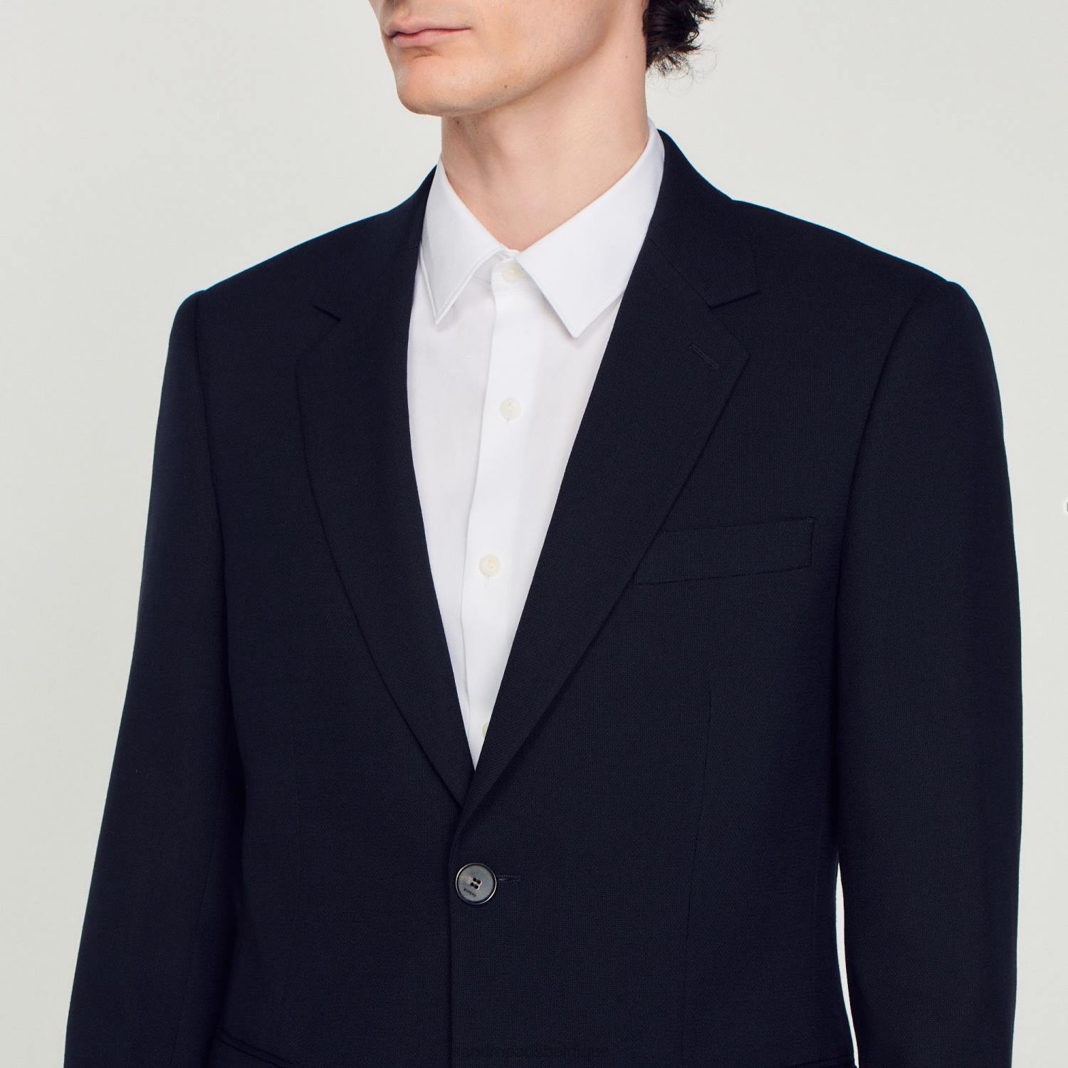 vêtements Sandro Paris veste de costume en laine bleu marine Hommes XLXD611
