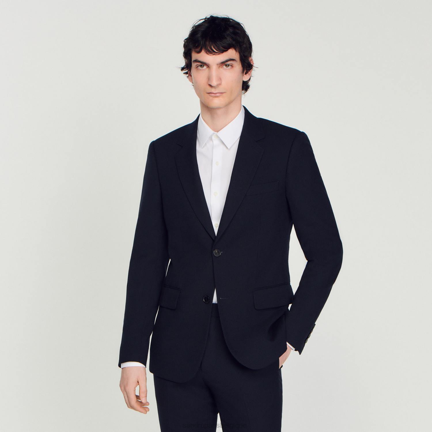 vêtements Sandro Paris veste de costume en laine bleu marine Hommes XLXD611