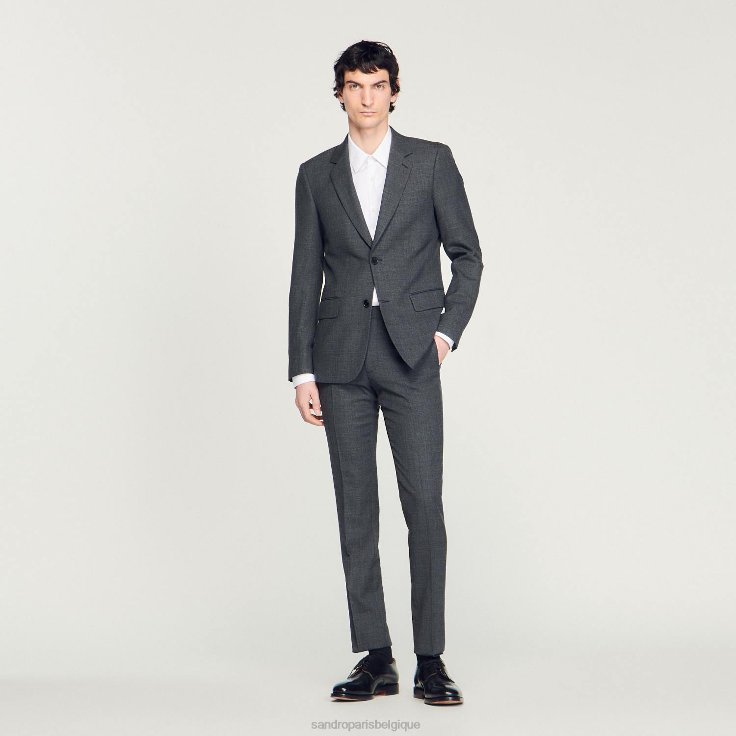 vêtements Sandro Paris veste de costume en laine gris moqué Hommes XLXD665