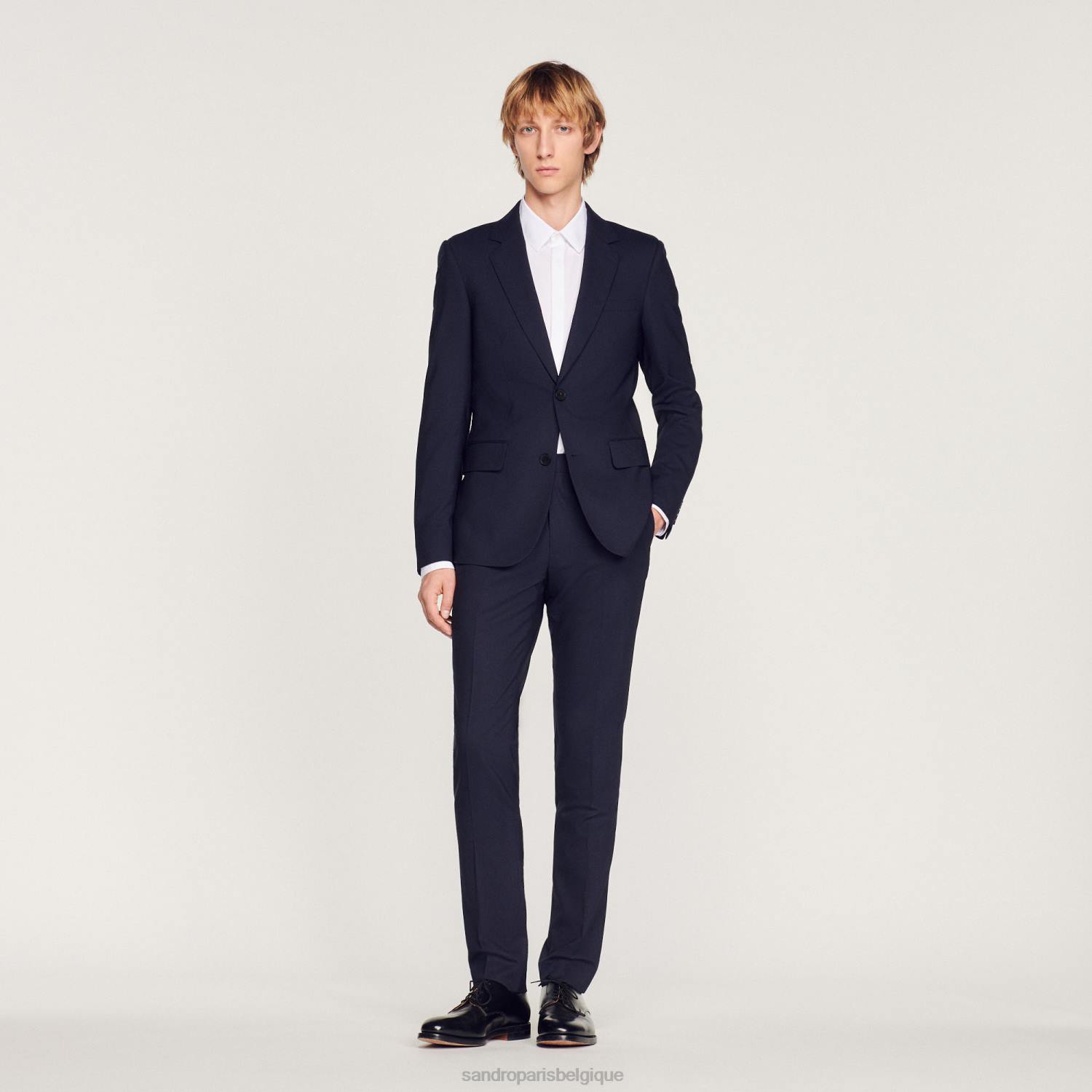vêtements Sandro Paris veste de costume en laine stretch bleu marine Hommes XLXD689
