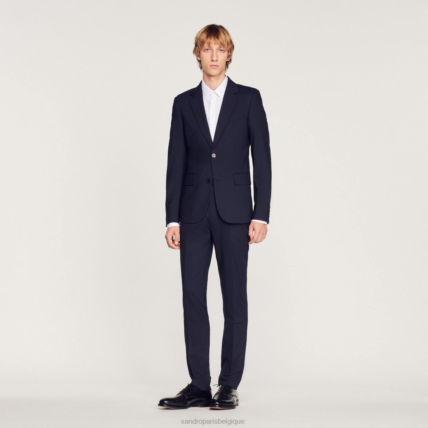 vêtements Sandro Paris veste de costume en laine stretch bleu marine Hommes XLXD689