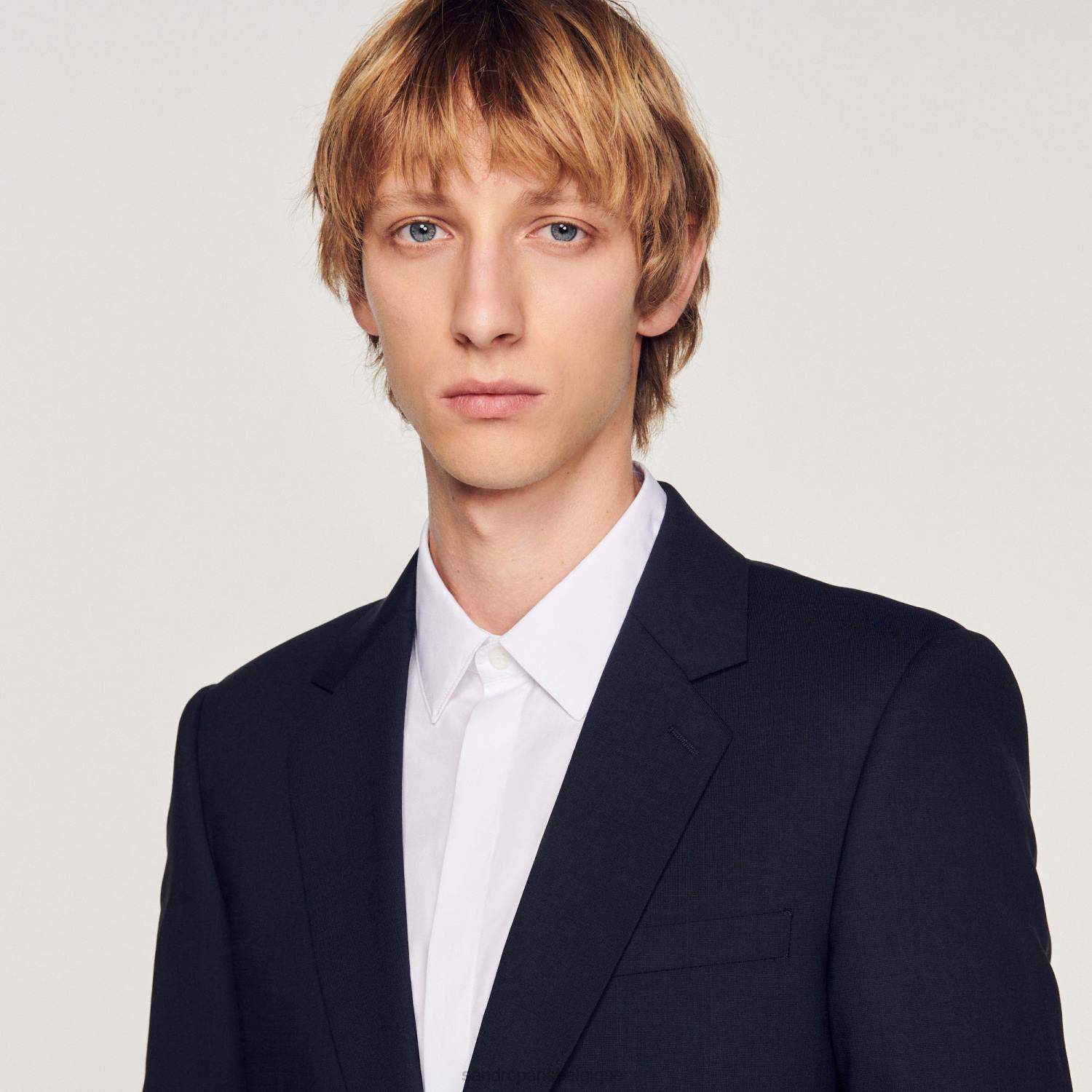 vêtements Sandro Paris veste de costume en laine stretch bleu marine Hommes XLXD689