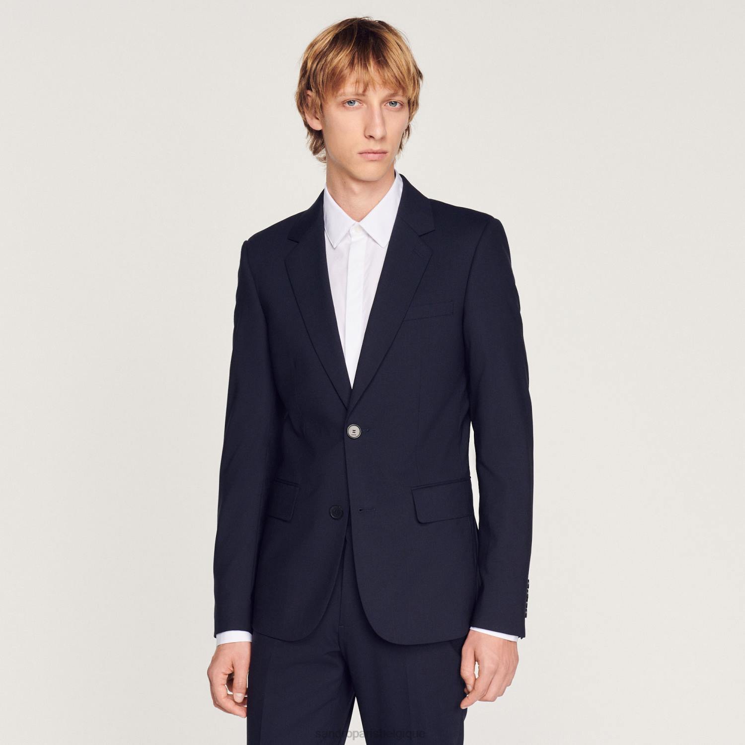 vêtements Sandro Paris veste de costume en laine stretch bleu marine Hommes XLXD689