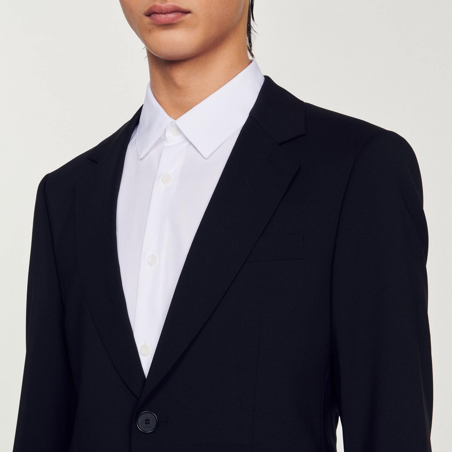 vêtements Sandro Paris veste de costume en laine vierge noir Hommes XLXD596