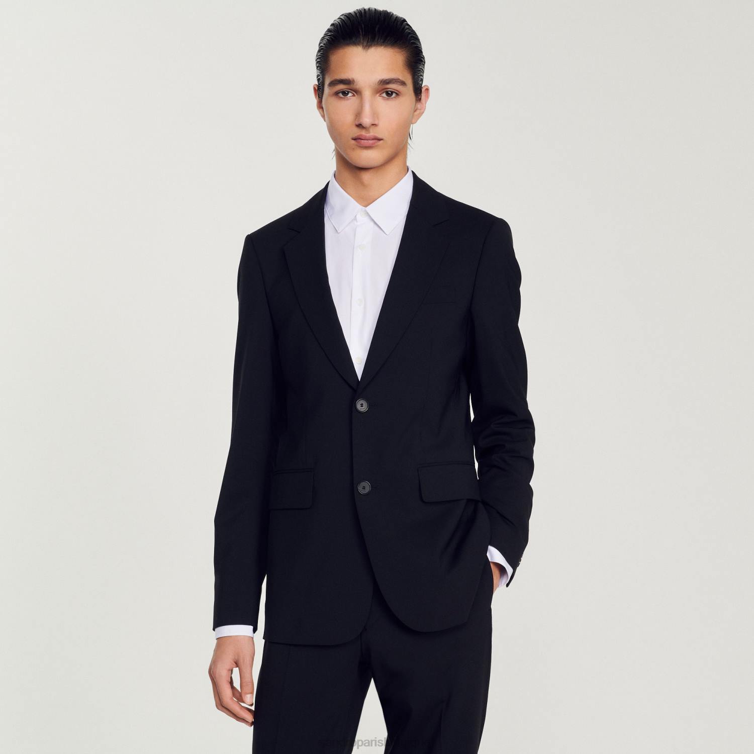 vêtements Sandro Paris veste de costume en laine vierge noir Hommes XLXD596