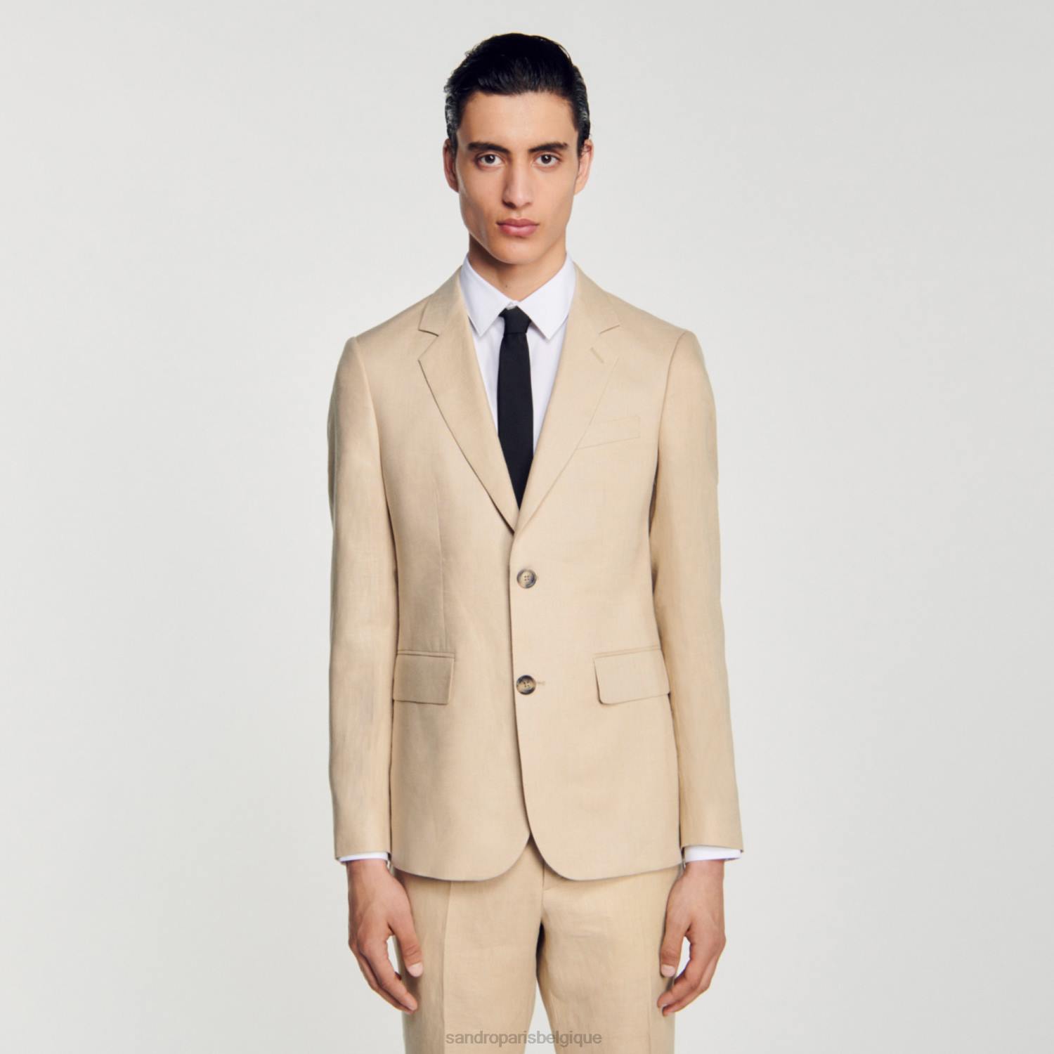 vêtements Sandro Paris veste de costume en lin beige Hommes XLXD597