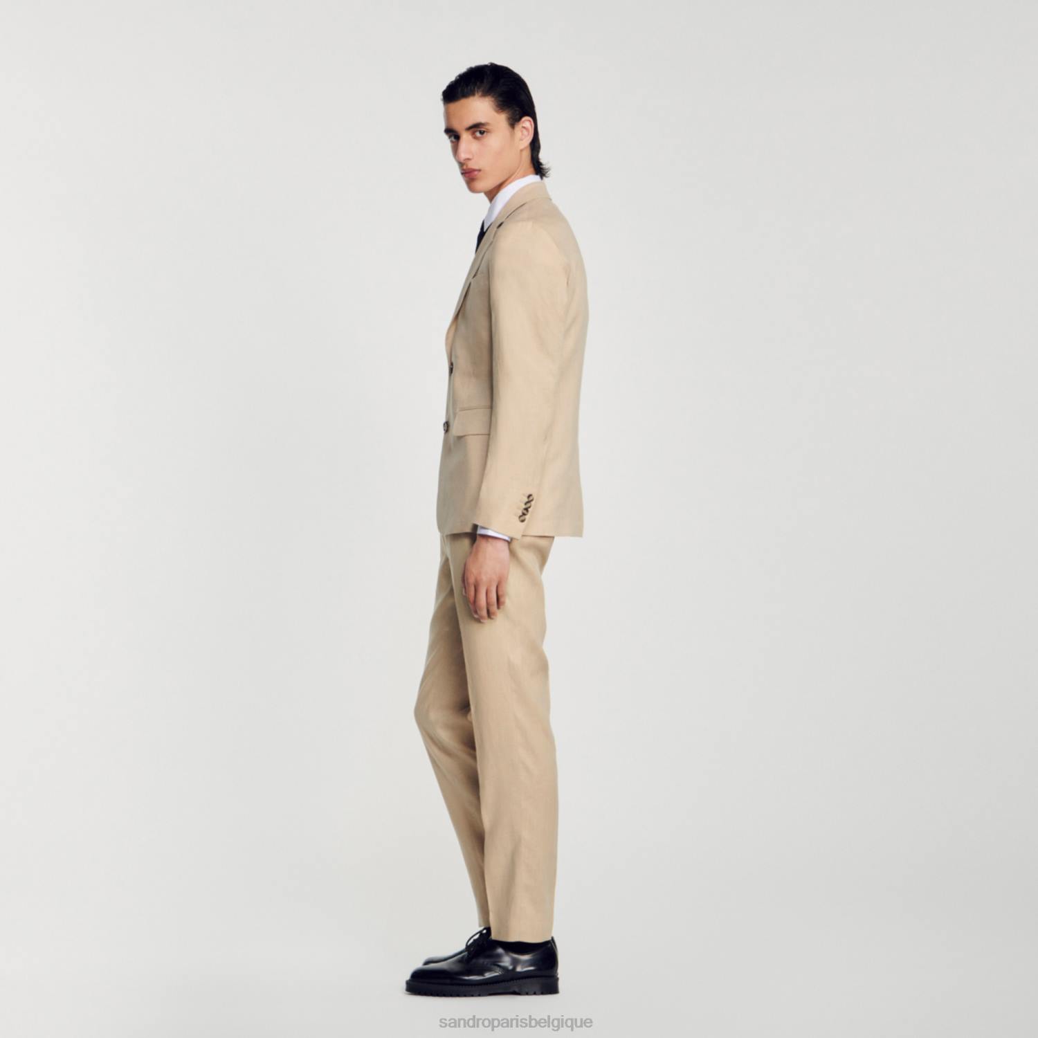 vêtements Sandro Paris veste de costume en lin beige Hommes XLXD597