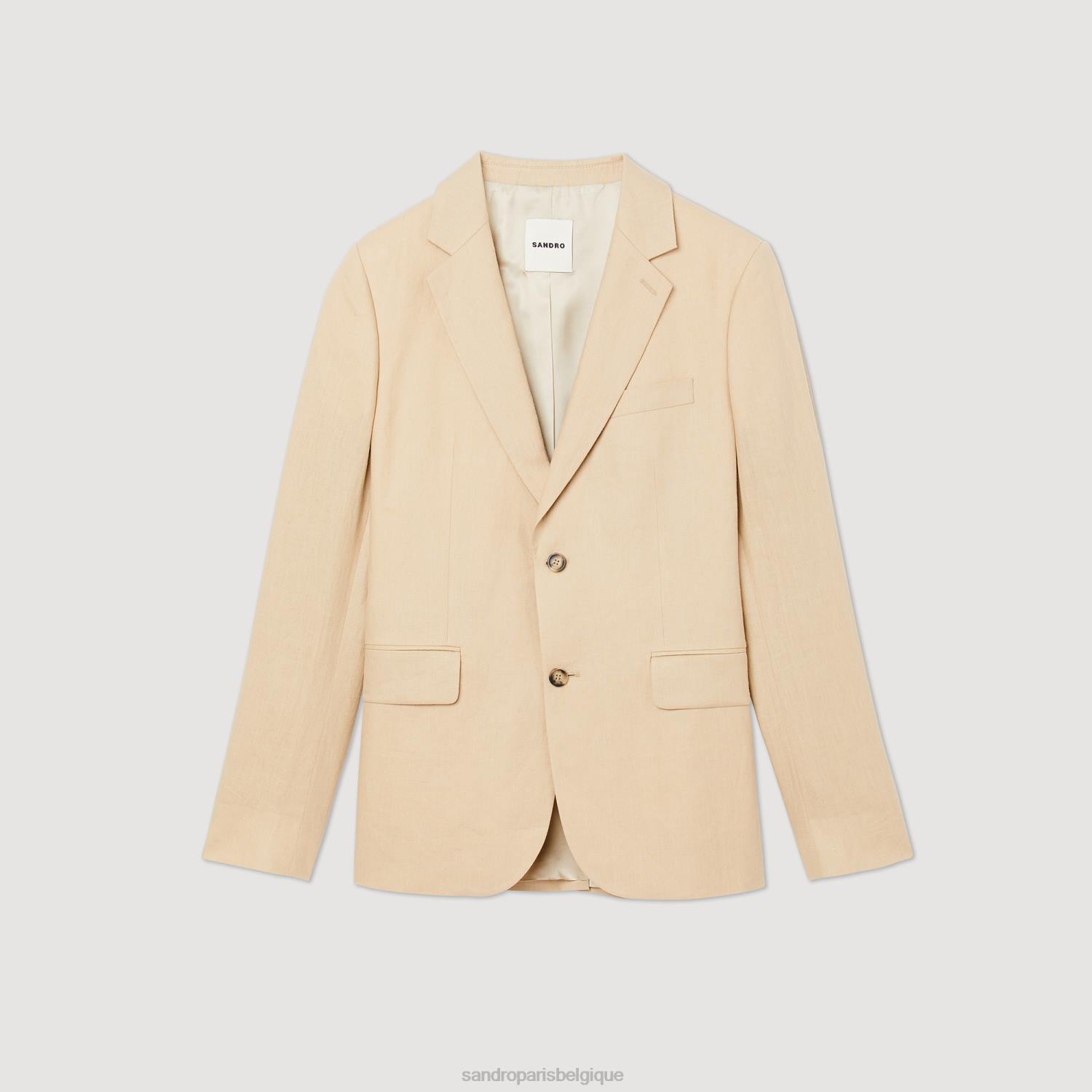 vêtements Sandro Paris veste de costume en lin beige Hommes XLXD597