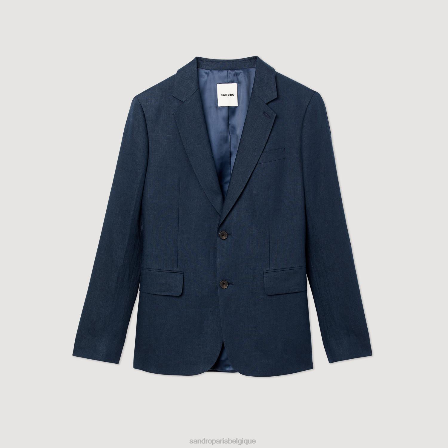 vêtements Sandro Paris veste de costume en lin bleu marine Hommes XLXD616
