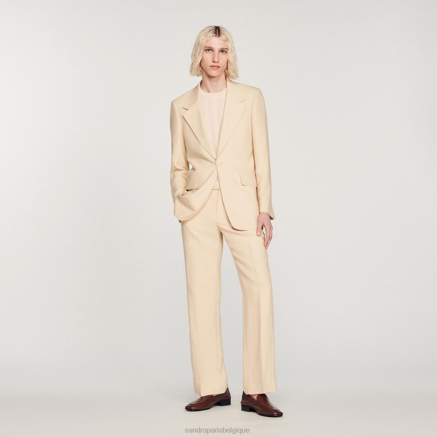 vêtements Sandro Paris veste de costume en lin écru Hommes XLXD723