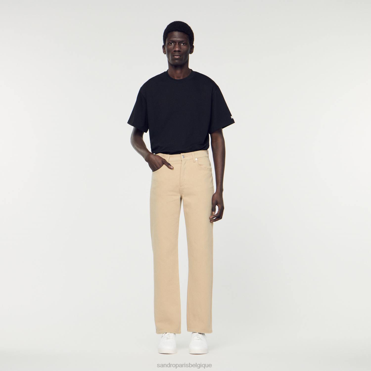 vêtements Sandro Paris jean droit en coton beige Hommes XLXD647