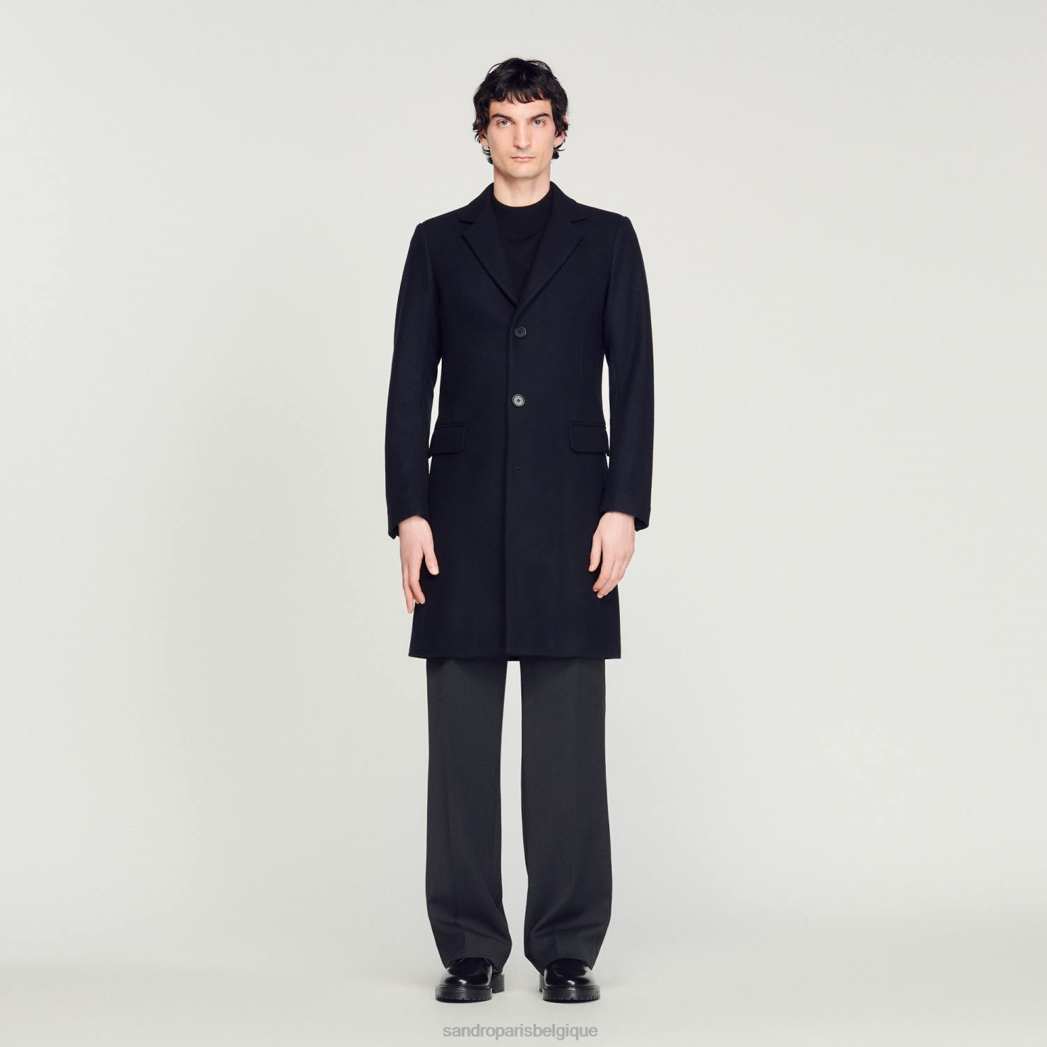 vêtements Sandro Paris manteau de laine bleu marine Hommes XLXD606