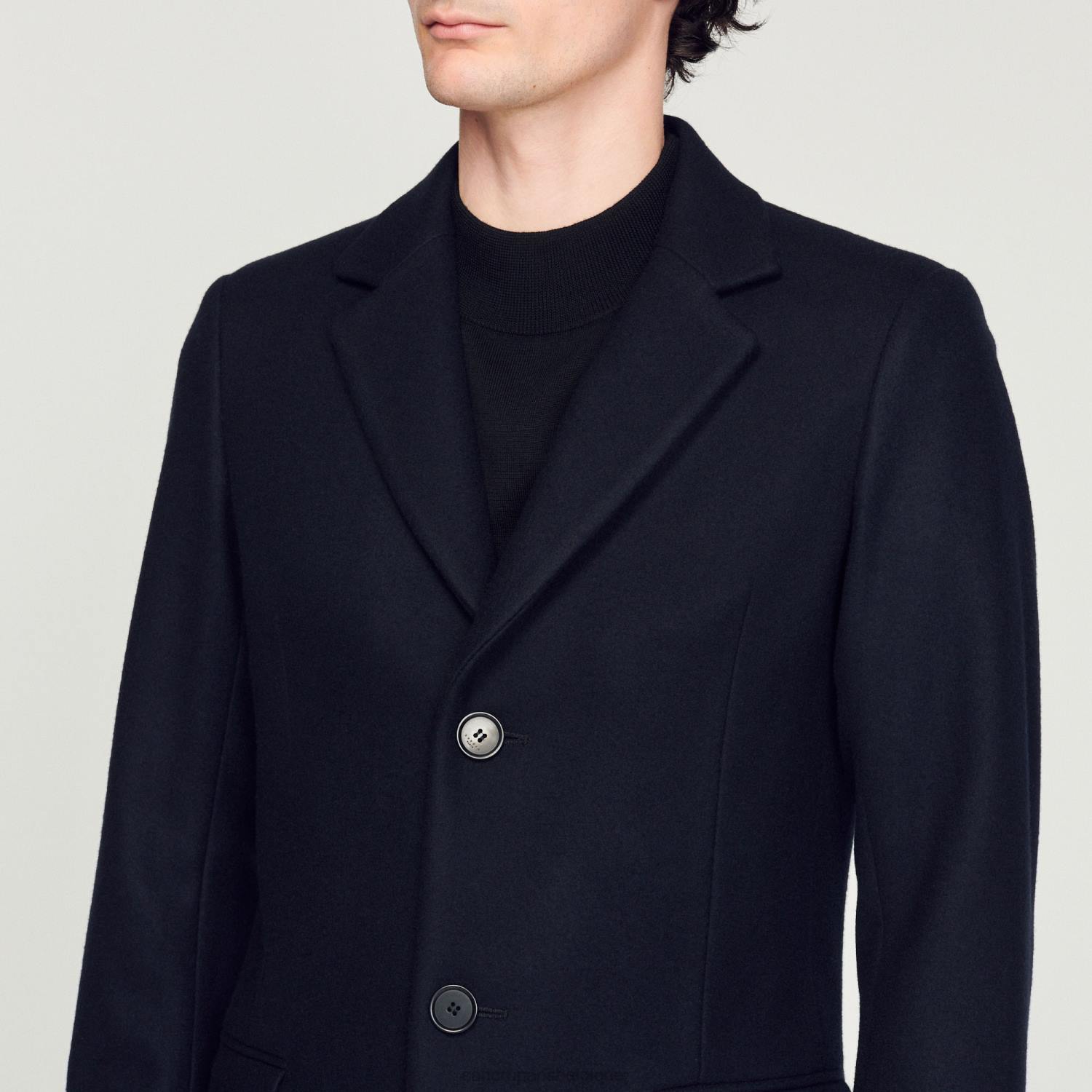 vêtements Sandro Paris manteau de laine bleu marine Hommes XLXD606