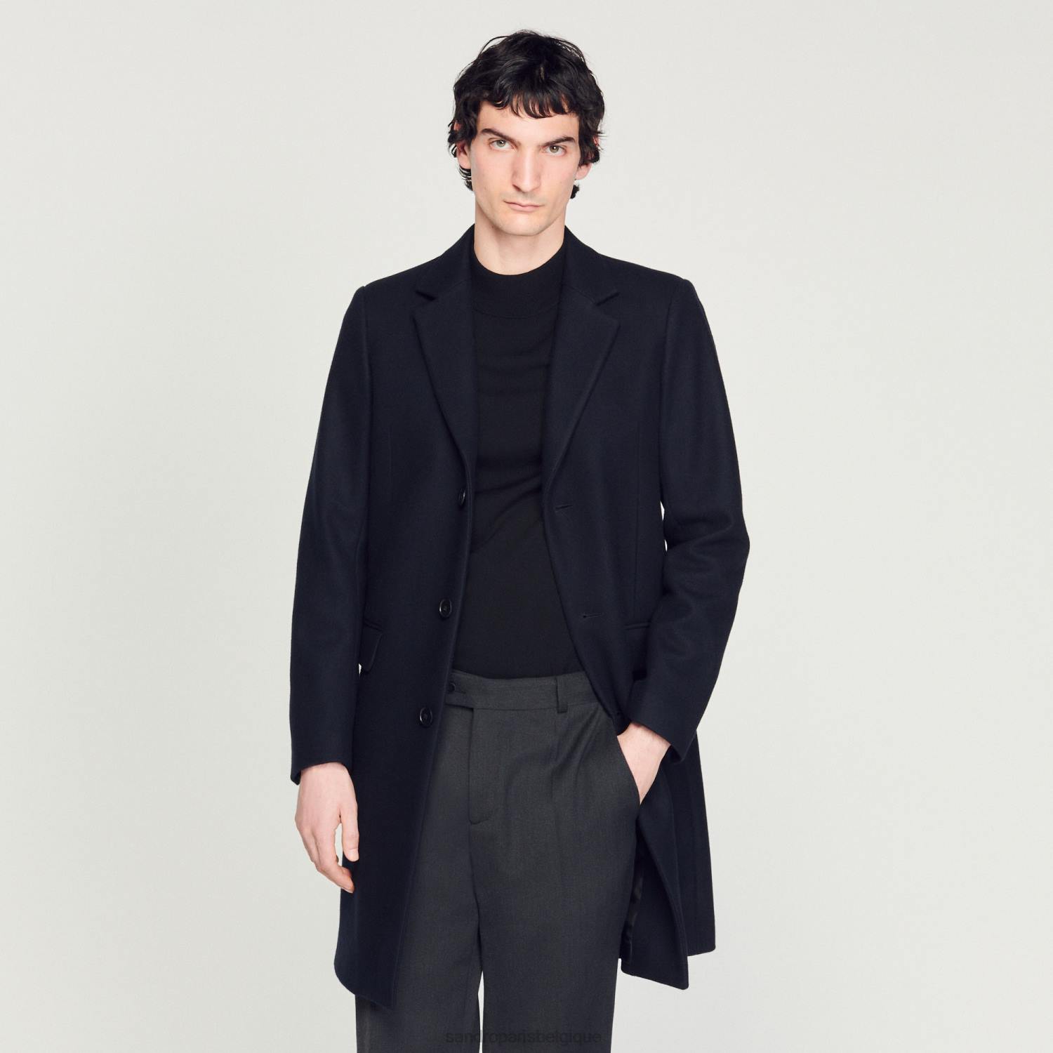 vêtements Sandro Paris manteau de laine bleu marine Hommes XLXD606