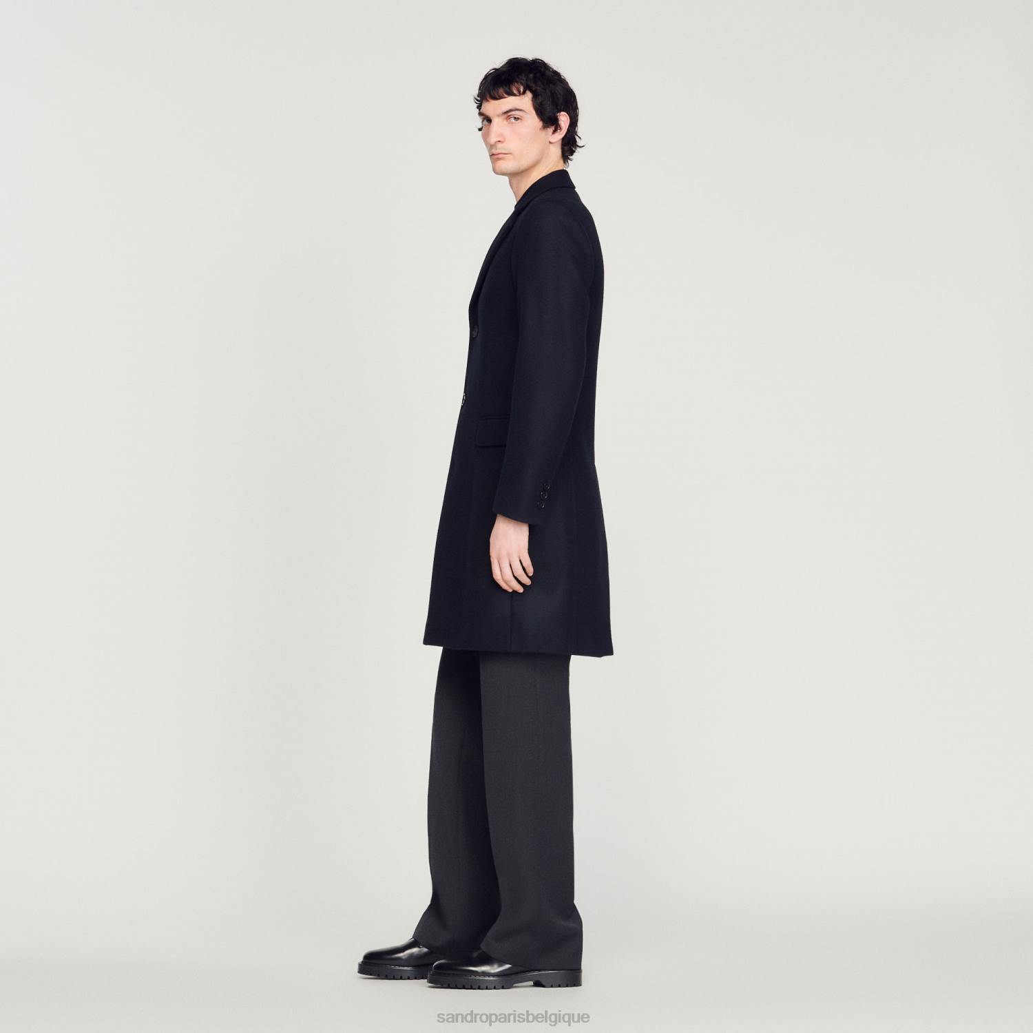 vêtements Sandro Paris manteau de laine bleu marine Hommes XLXD606