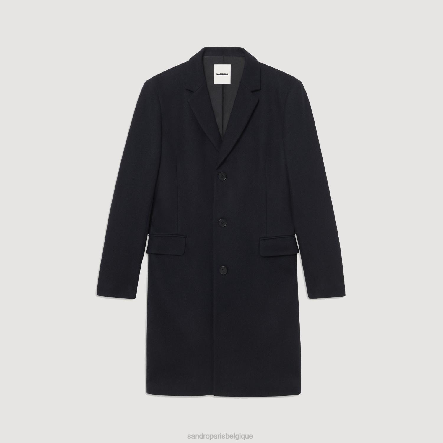 vêtements Sandro Paris manteau de laine bleu marine Hommes XLXD606