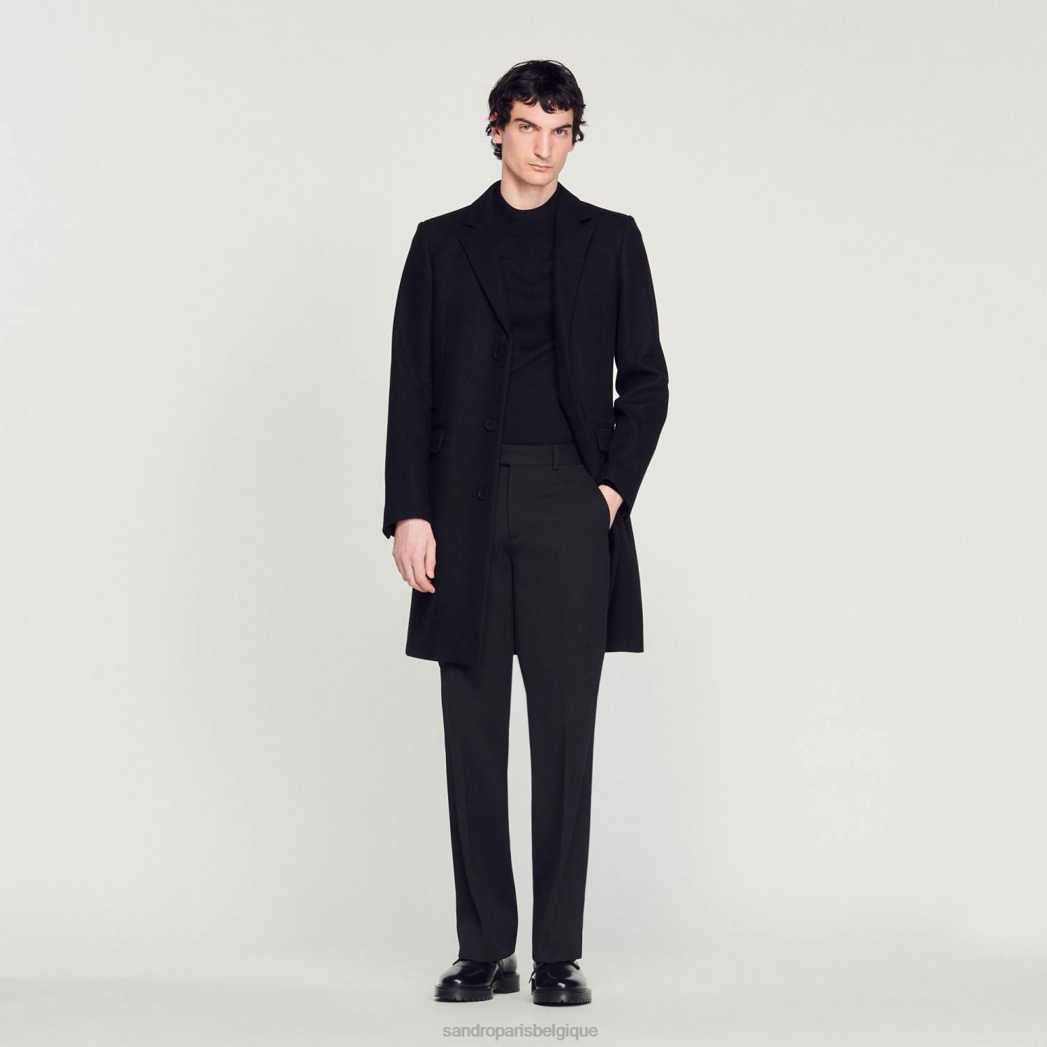 vêtements Sandro Paris manteau de laine noir Hommes XLXD605