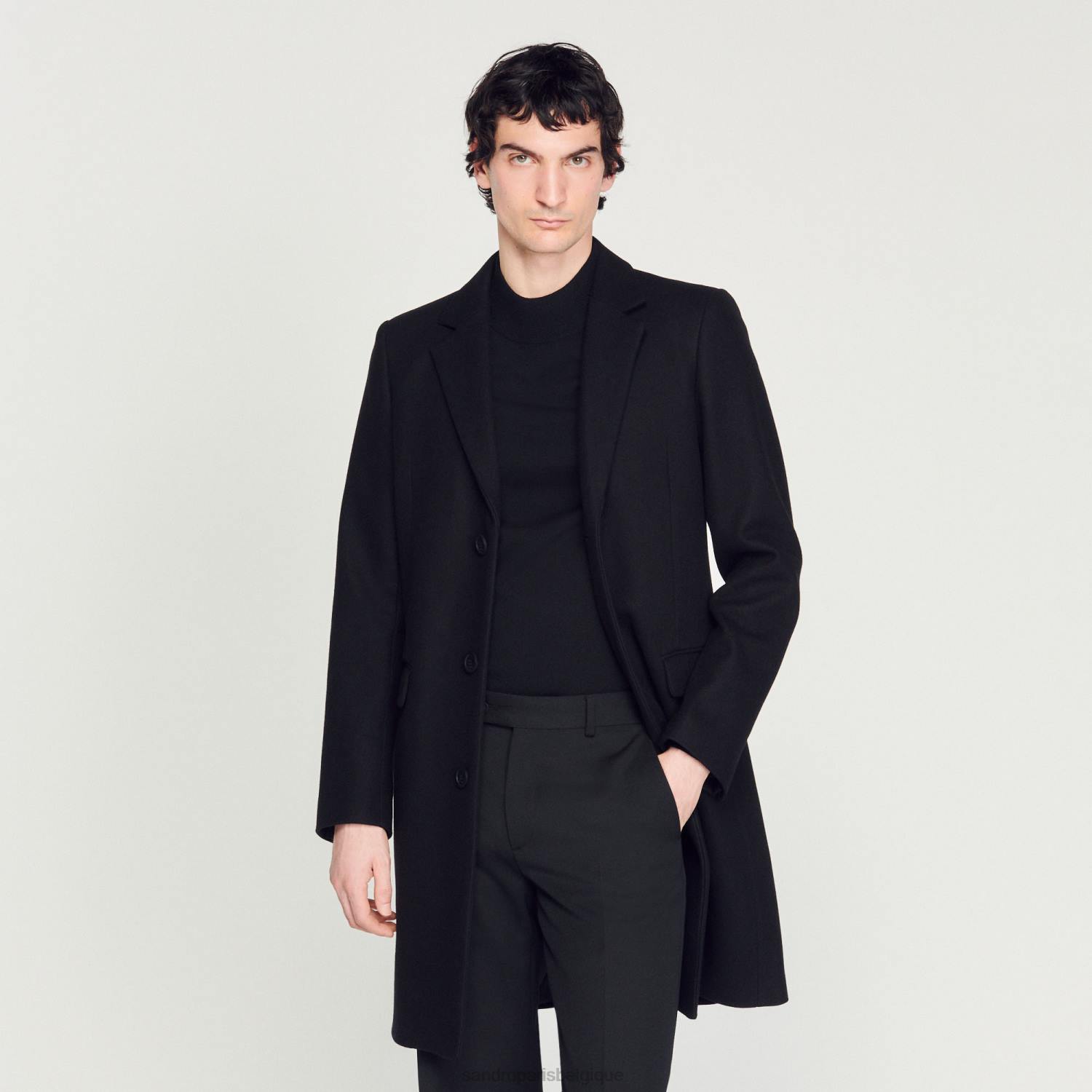 vêtements Sandro Paris manteau de laine noir Hommes XLXD605