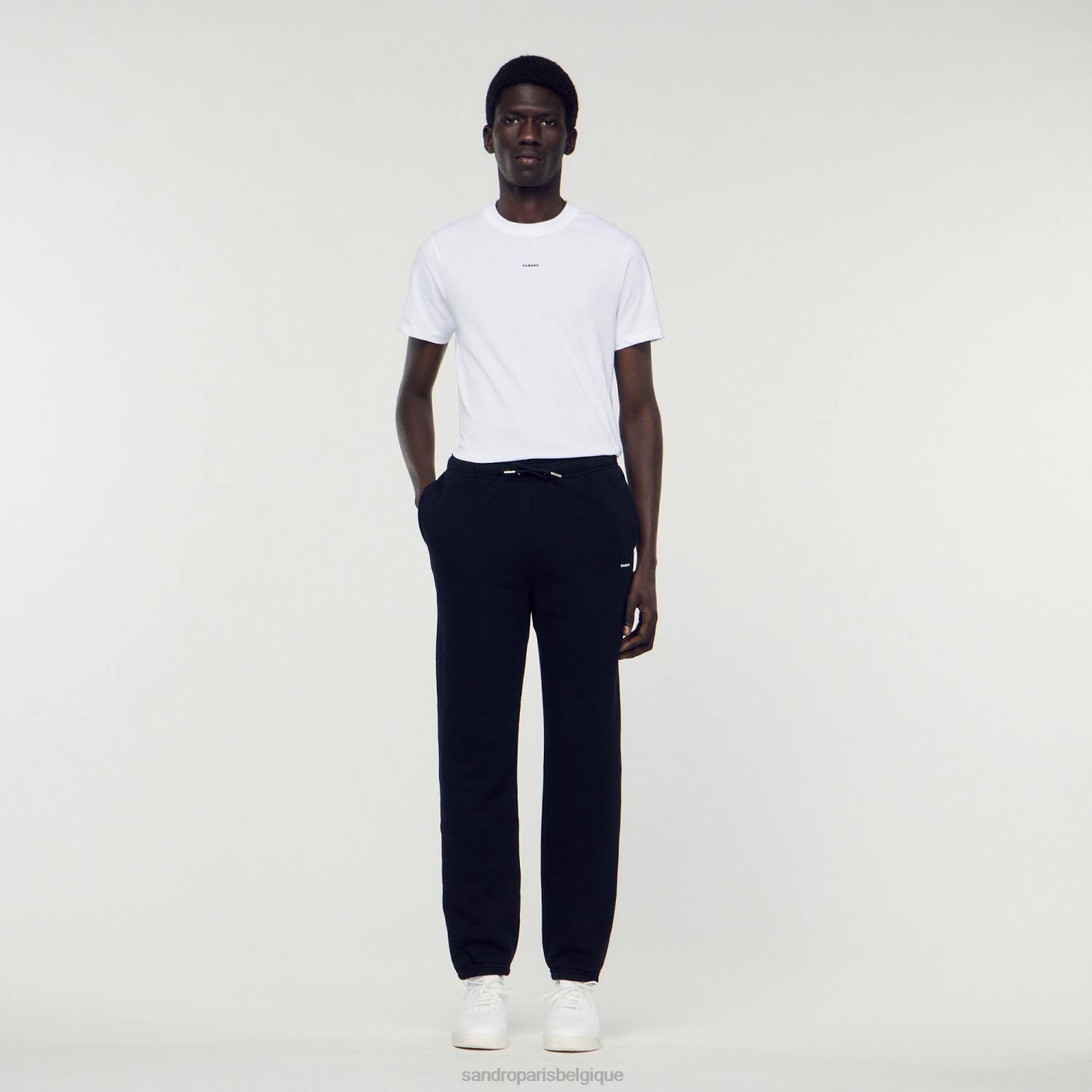 vêtements Sandro Paris pantalon de jogging en molleton à broderies noir Hommes XLXD678