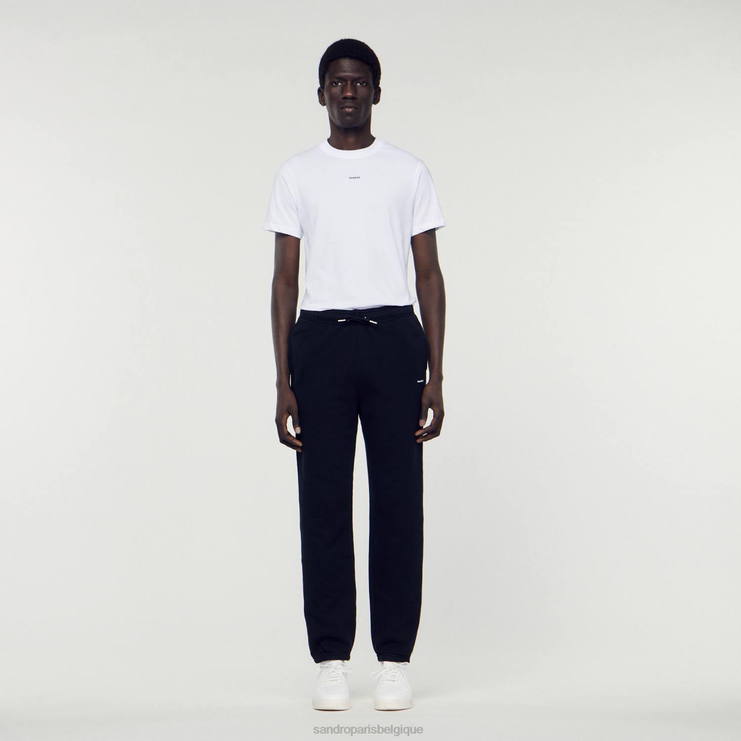 vêtements Sandro Paris pantalon de jogging en molleton à broderies noir Hommes XLXD678