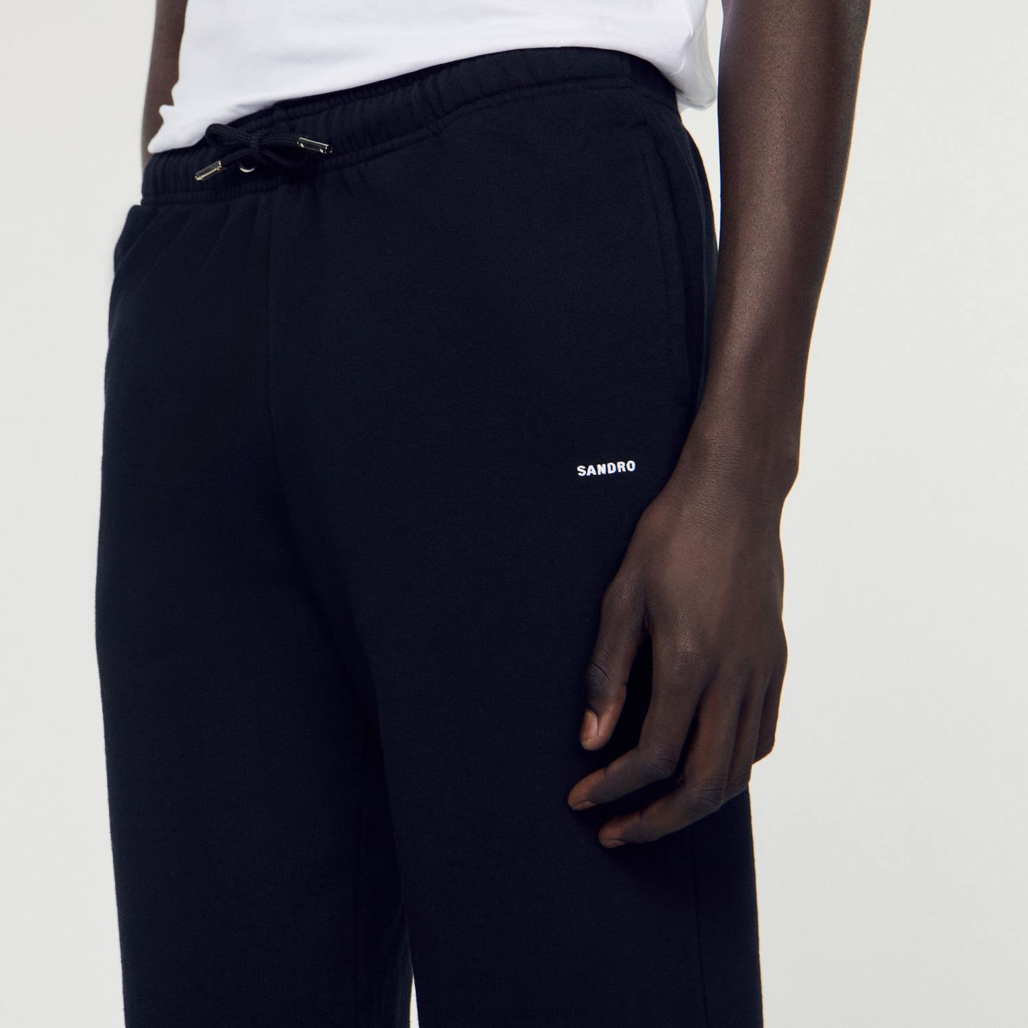 vêtements Sandro Paris pantalon de jogging en molleton à broderies noir Hommes XLXD678