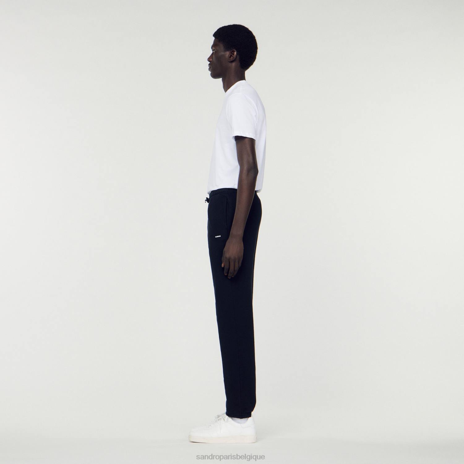 vêtements Sandro Paris pantalon de jogging en molleton à broderies noir Hommes XLXD678