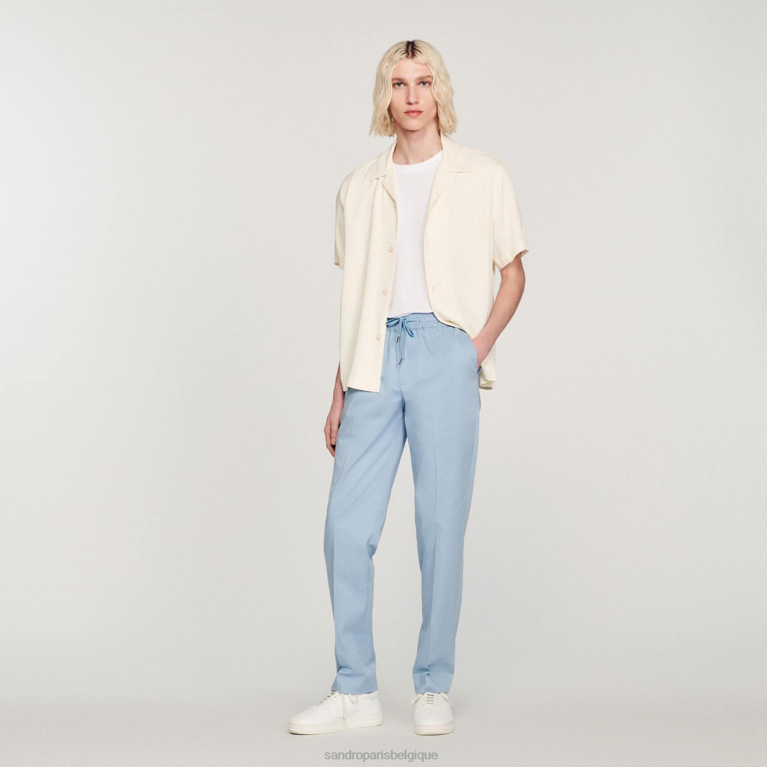 vêtements Sandro Paris pantalon droit élastiqué bleu clair Hommes XLXD796